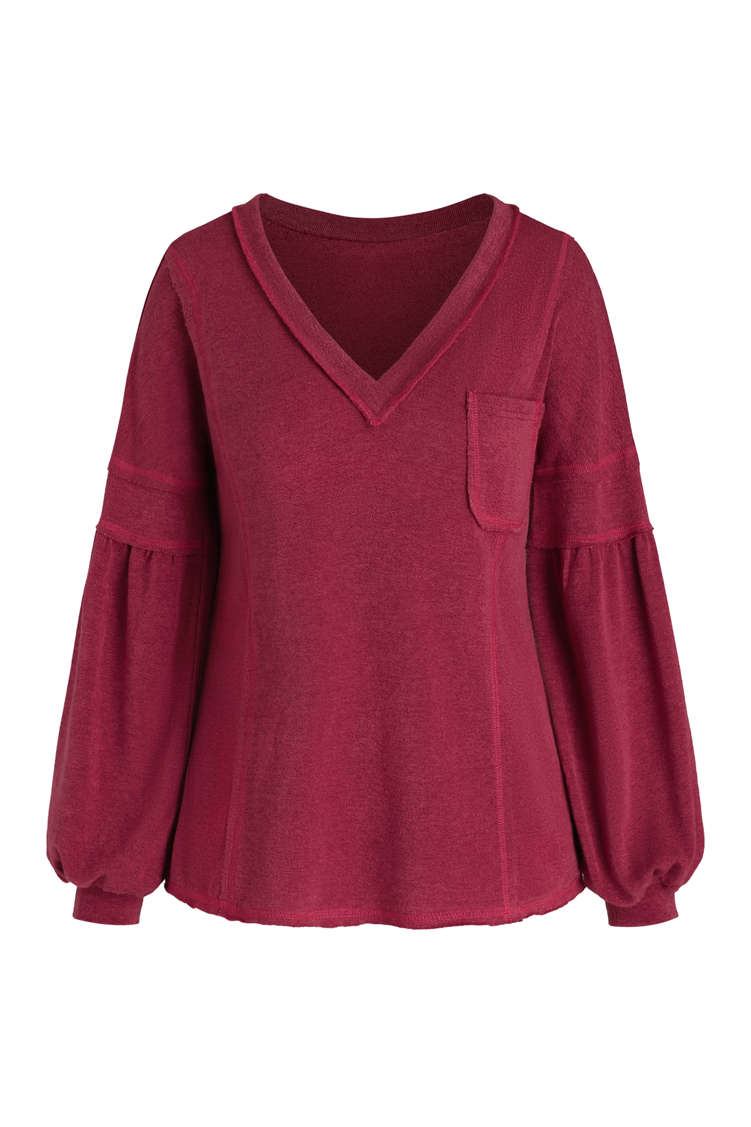Crimson Inverted Seam V-Neck Tee