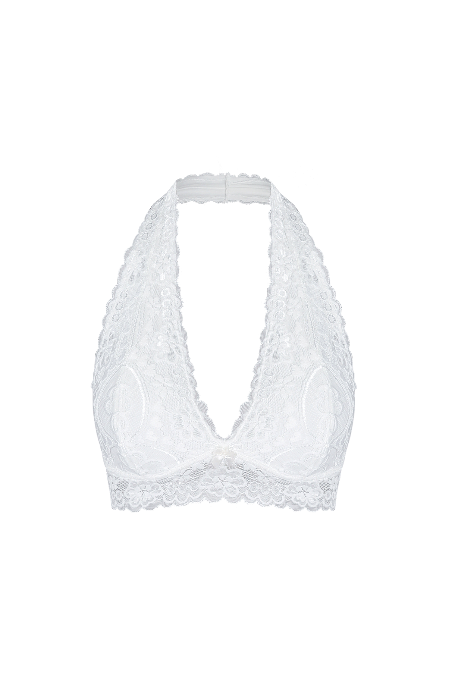 Floral Lace Bow Plunge Halter Bralette