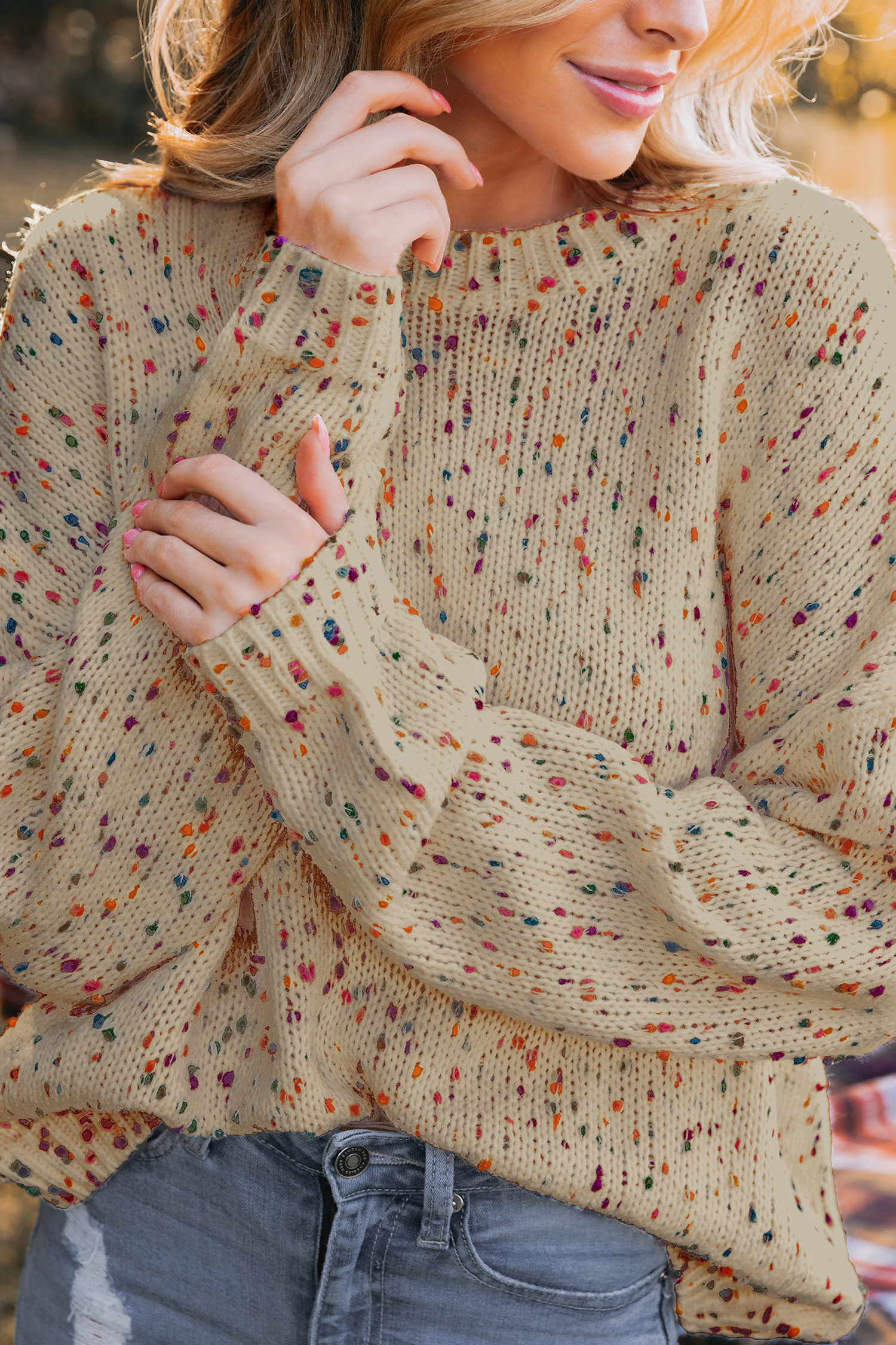 Colorful Pom Pom Drop Sleeve Sweater