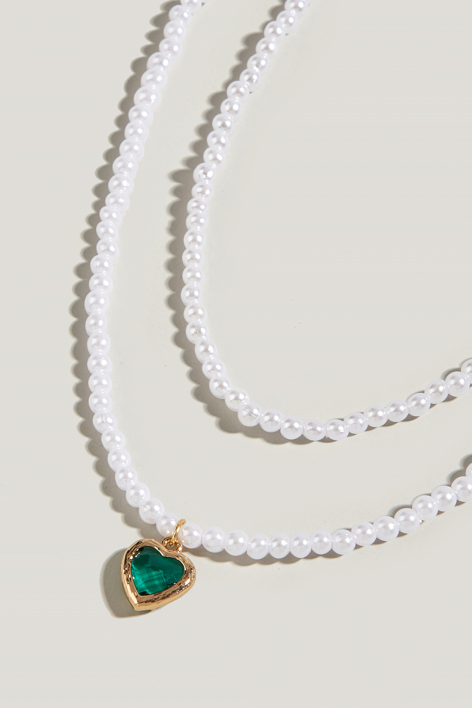 Faux Pearl & Heart Charm Necklace Set