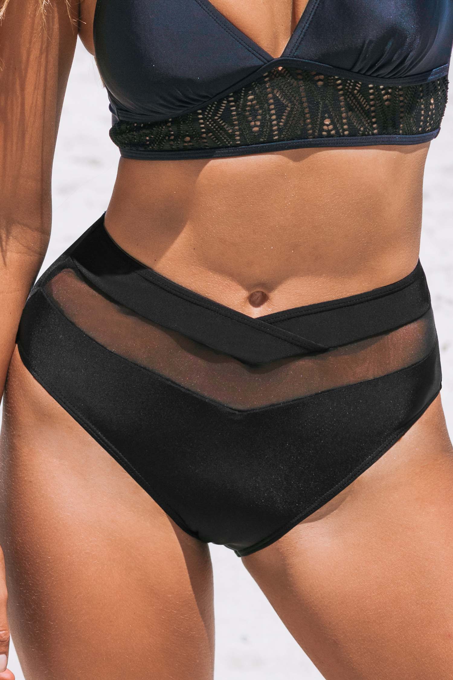 Sheer Panel V-Waist Bikini Bottoms