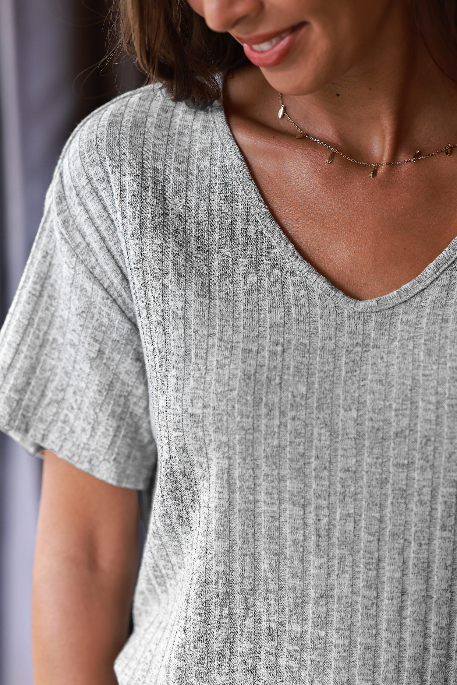 Grey Ribbed Pajama Set