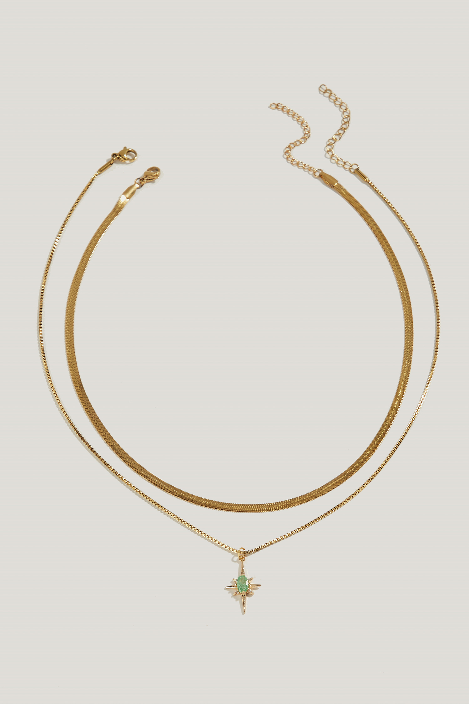 Inlaid Green Gemstone Star Pendant Necklaces