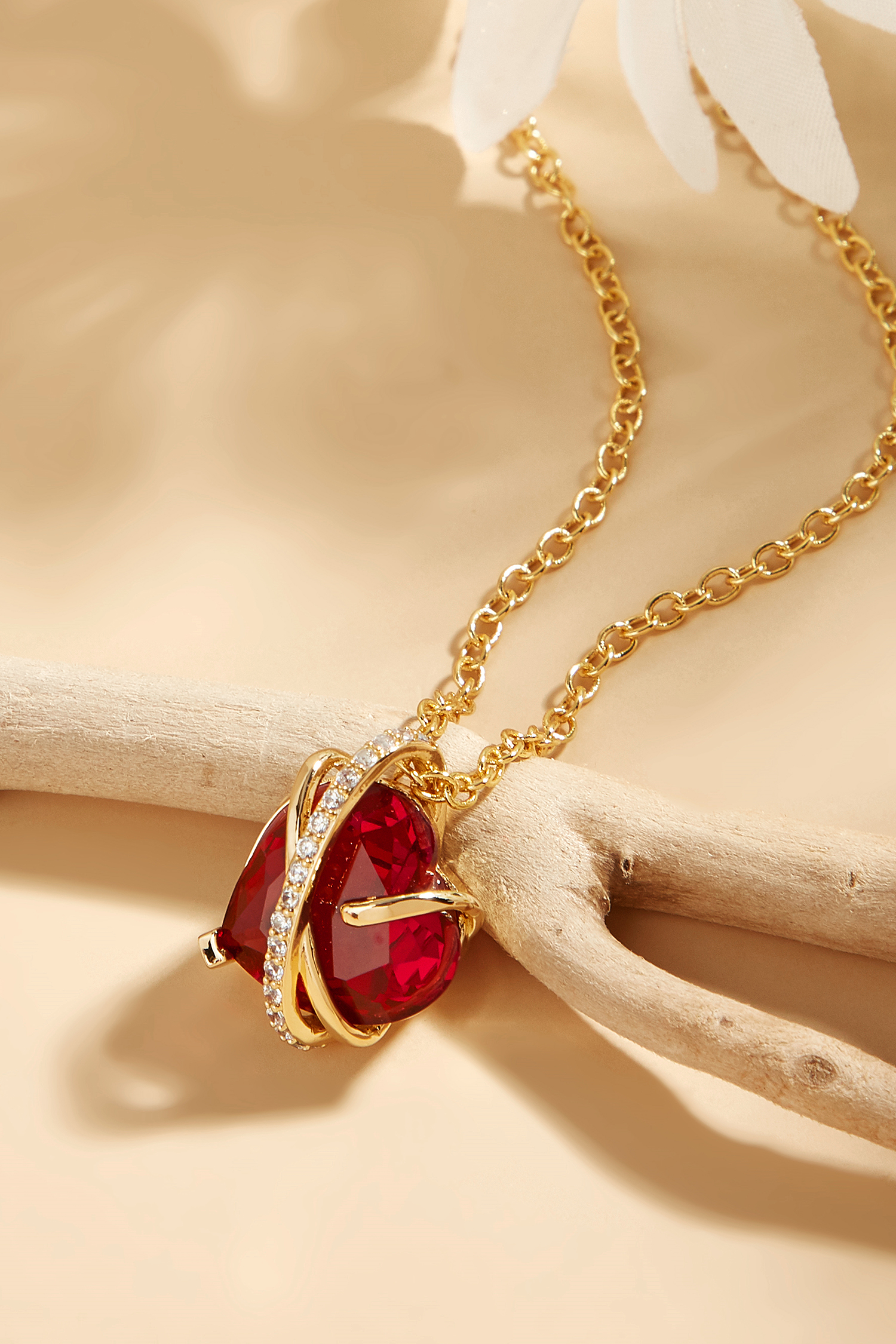 Goldtone Clear Crystal & Faux Ruby Heart Charm Necklace