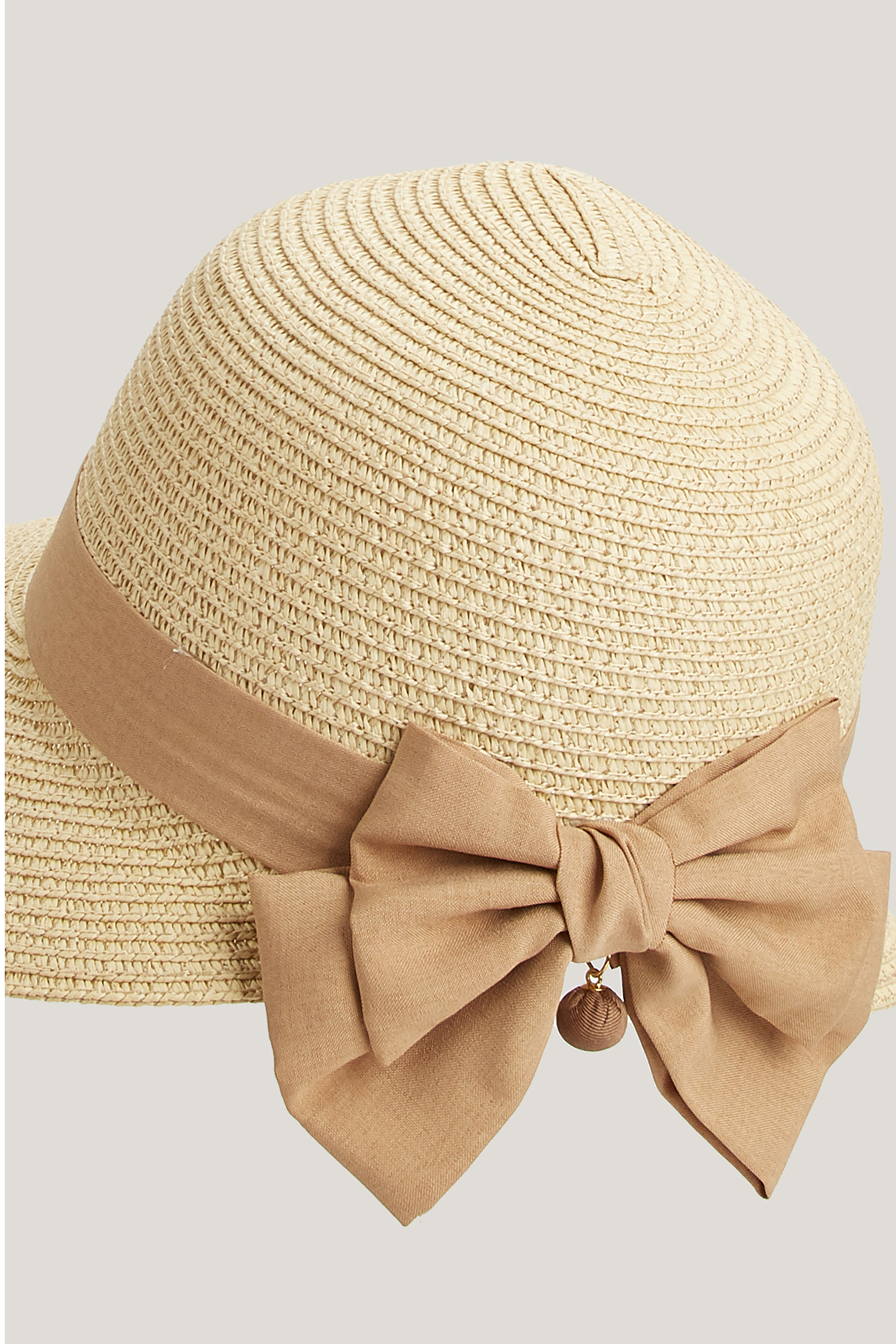 Flat-Back Straw & Bow Wide Brim Hat