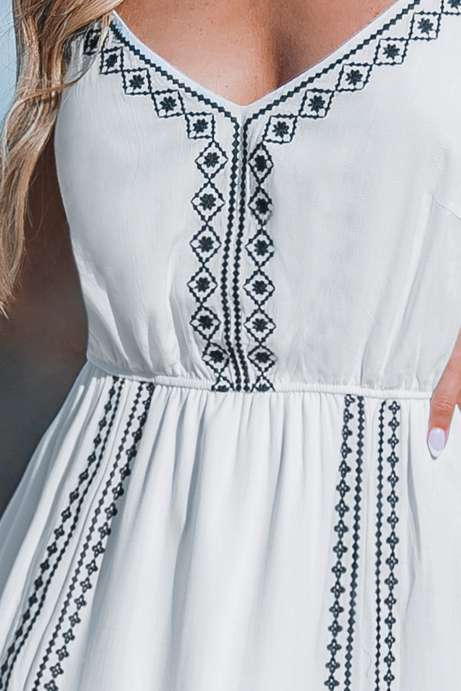 V-Neck Embroidered Split Slip Dress