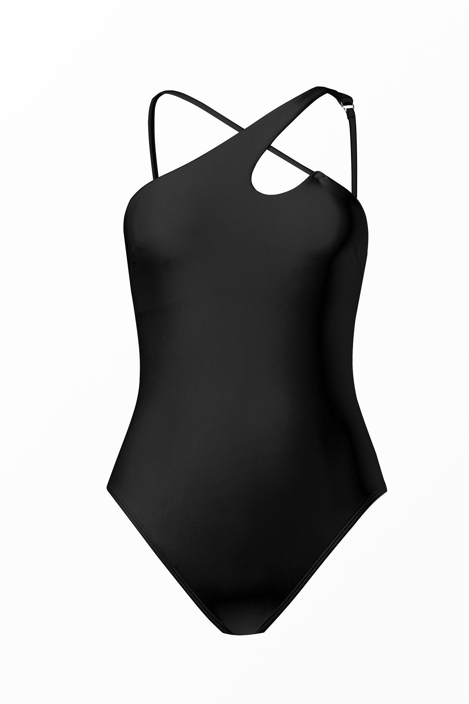 Black Asymmetrical Neck Cutout Cheeky One Piece Swimsuit