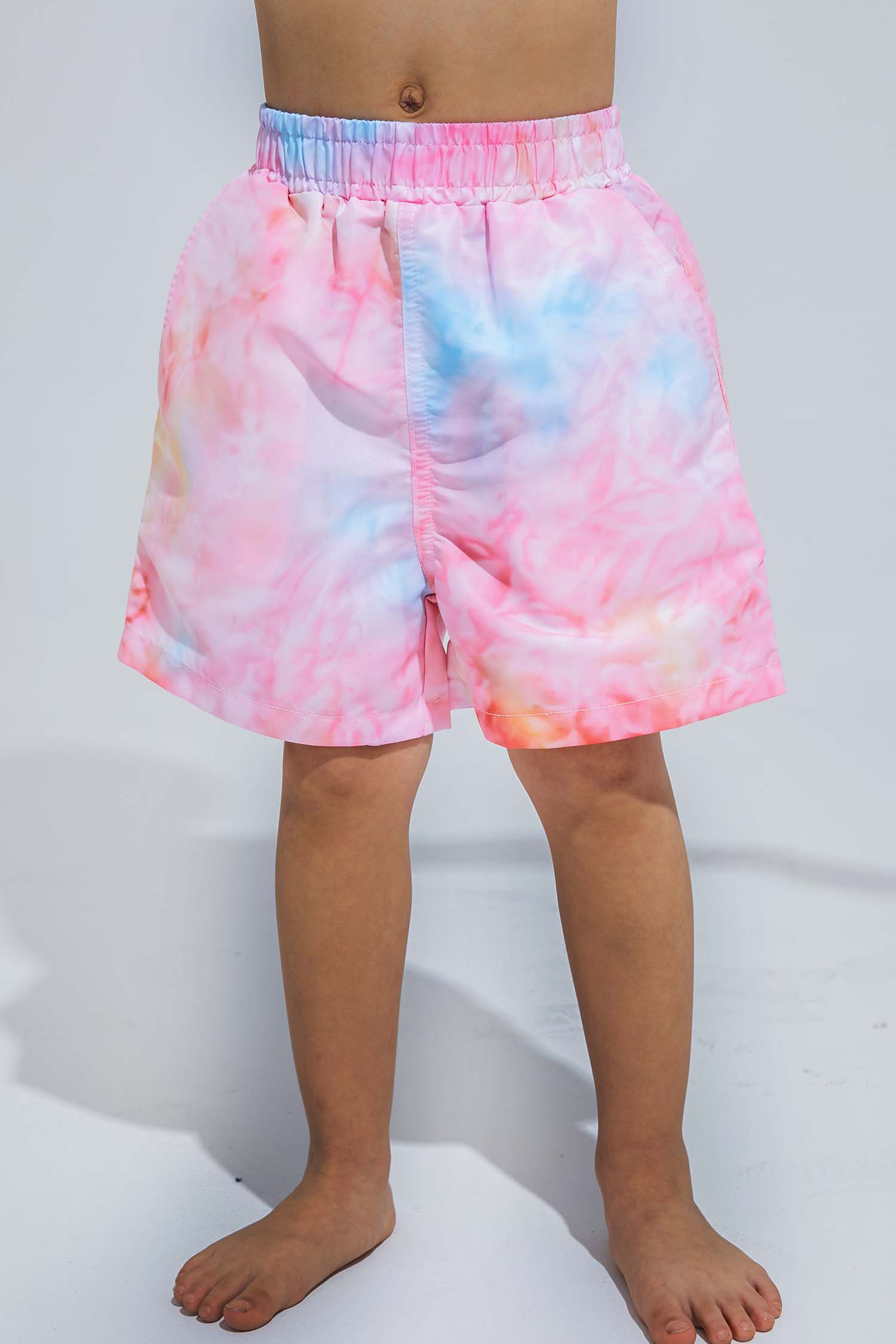 Pink Tie Dye Elastic Waist Board Shorts