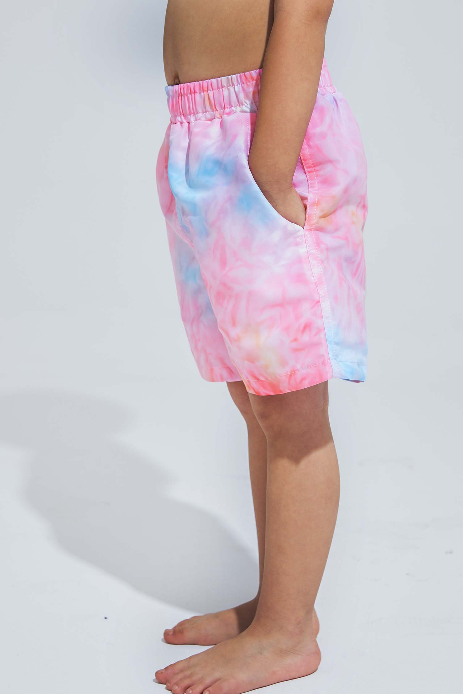 Pink Tie Dye Elastic Waist Board Shorts