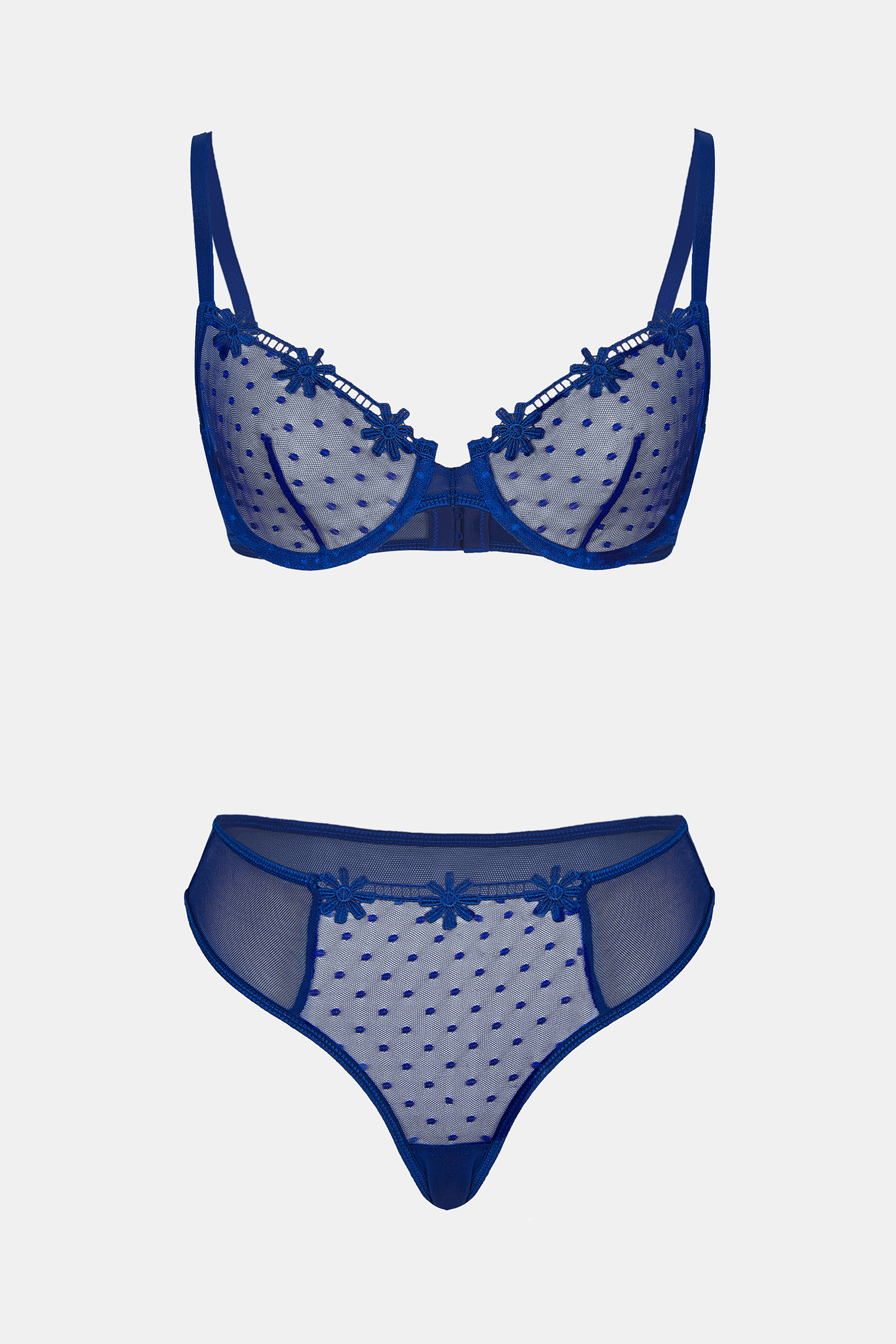 Navy Polka Dot Lace Lingerie Set