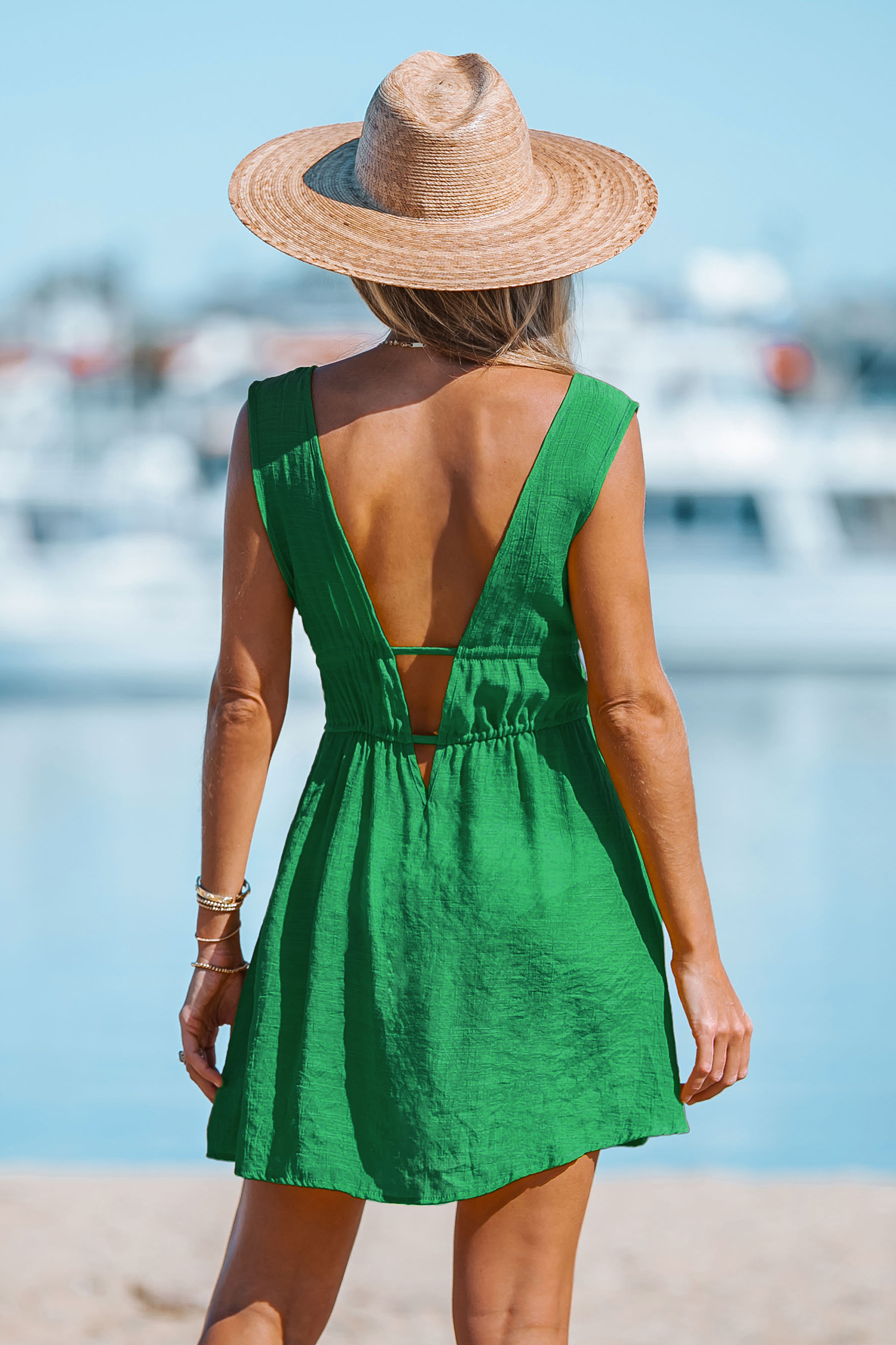 Kelly Green Plunging Sleeveless Mini CoverUp DressCupshe UK