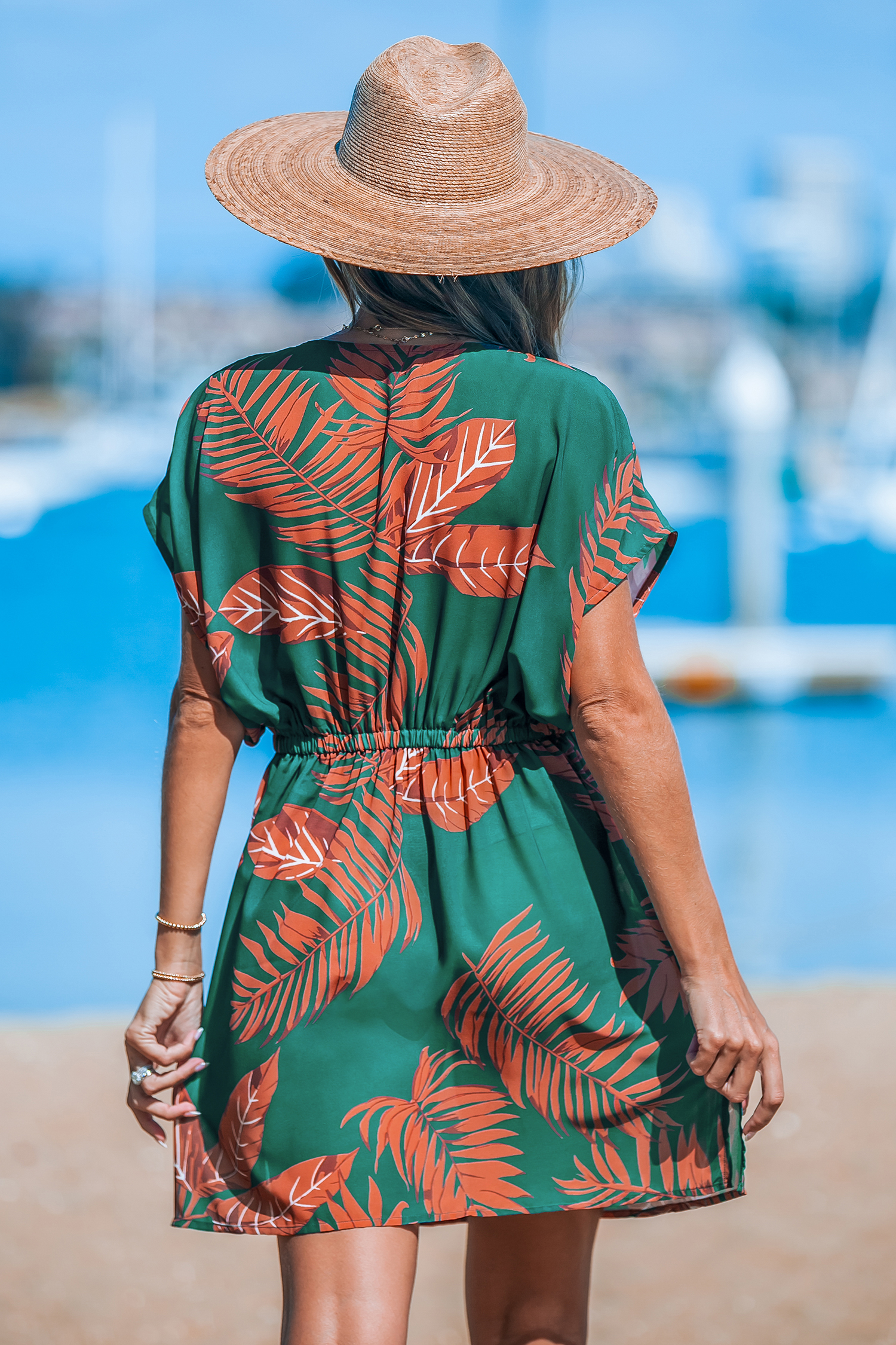 t.cablin パーカー Green & Orange Tropical Plunging Mini Cover-Up