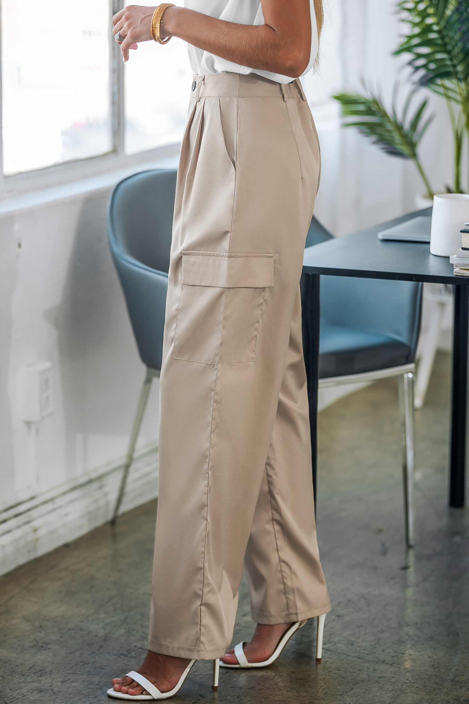 Khaki Pocket Button Waist Pants