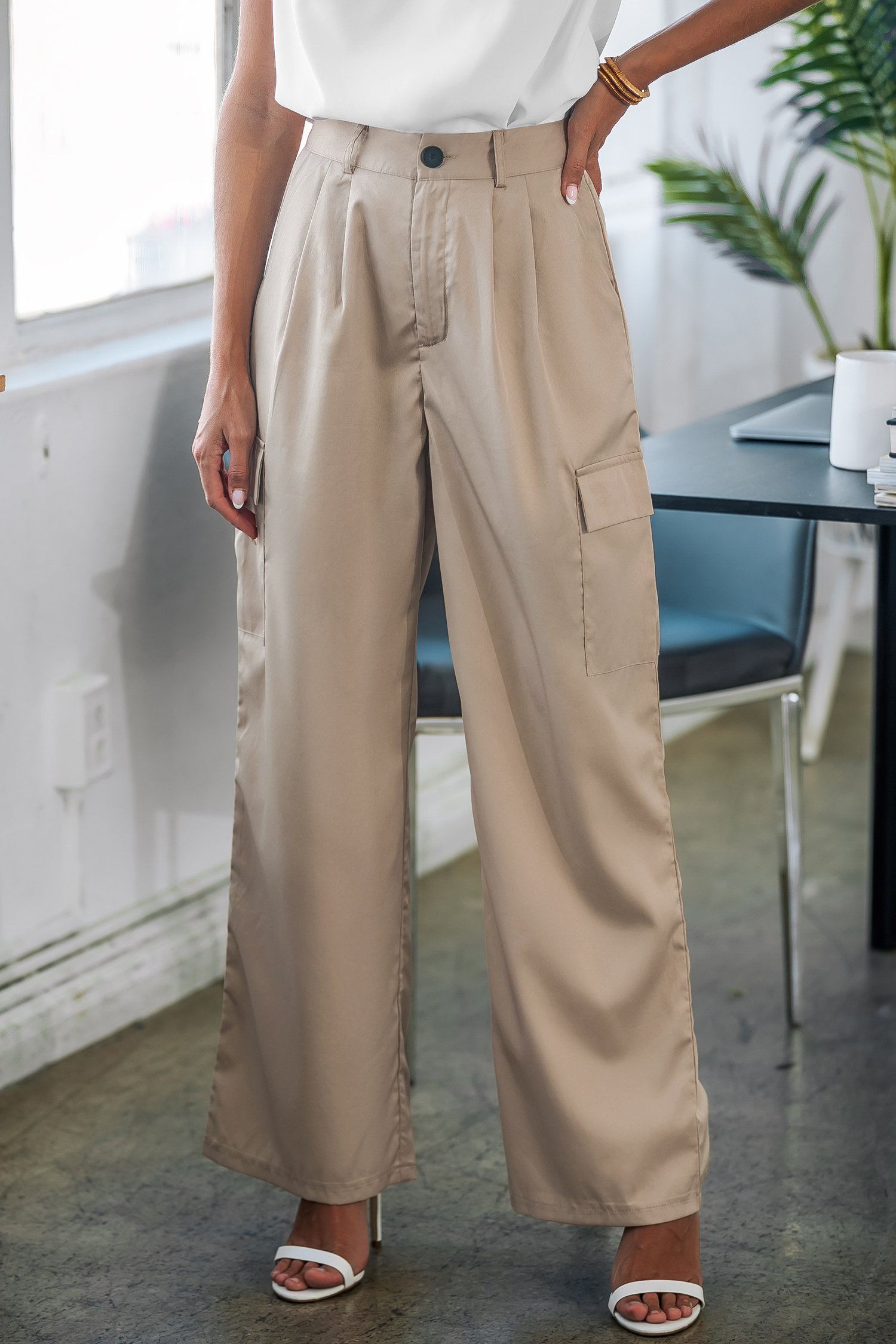 Khaki Pocket Button Waist Pants