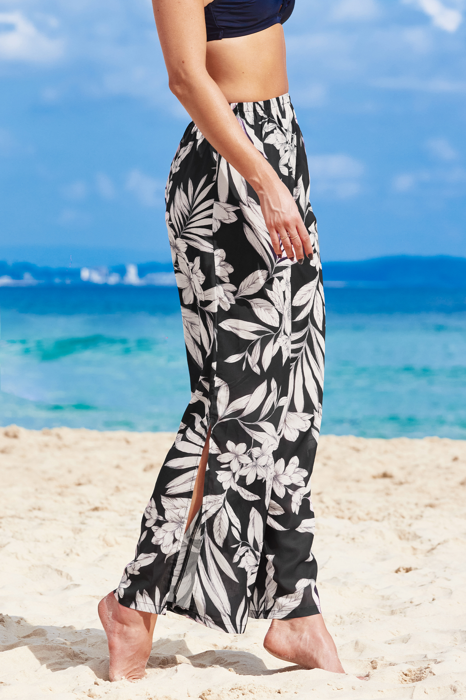 Tropical Drawstring Straight Leg Pants