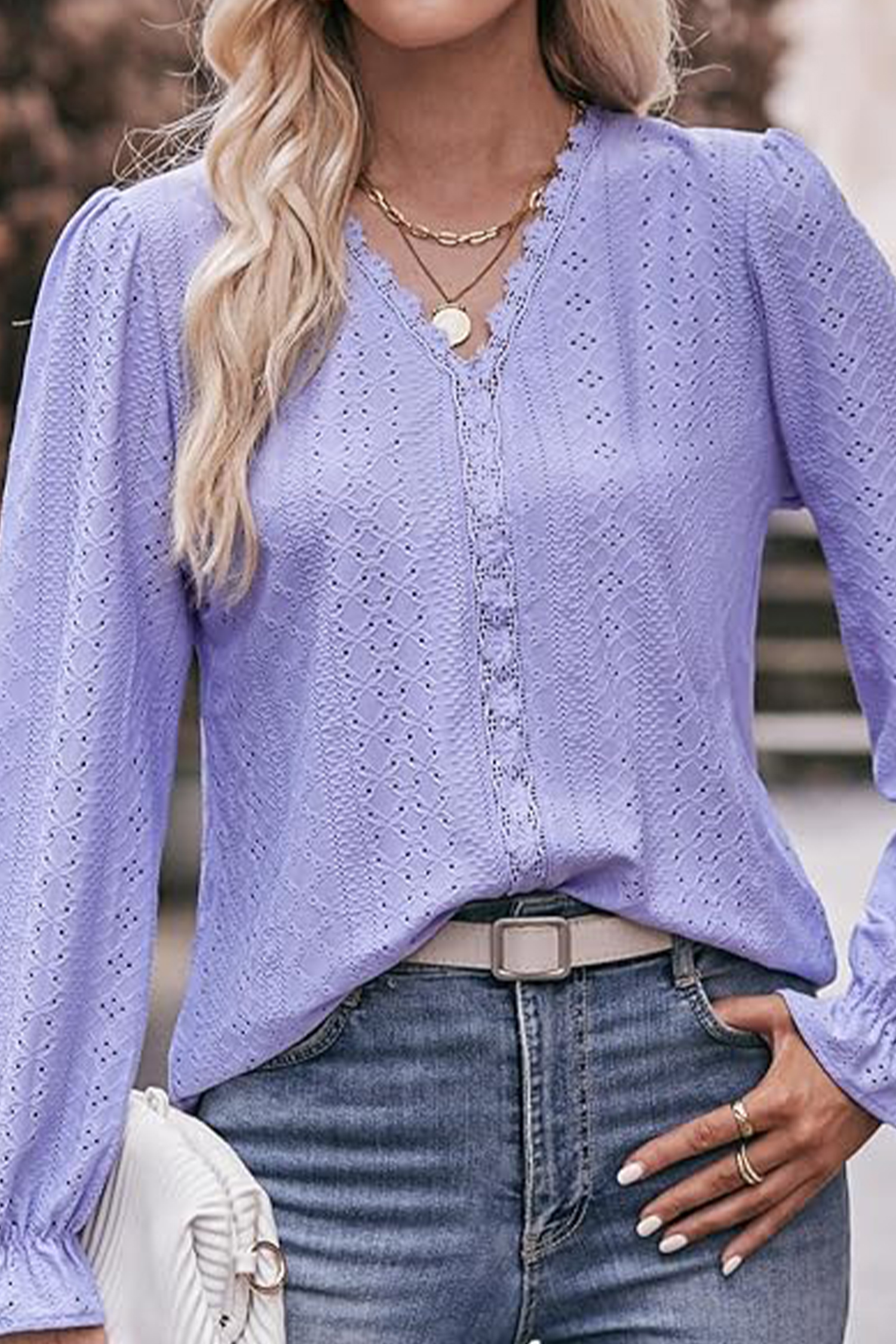 V-Neck Eyelet Lace Top