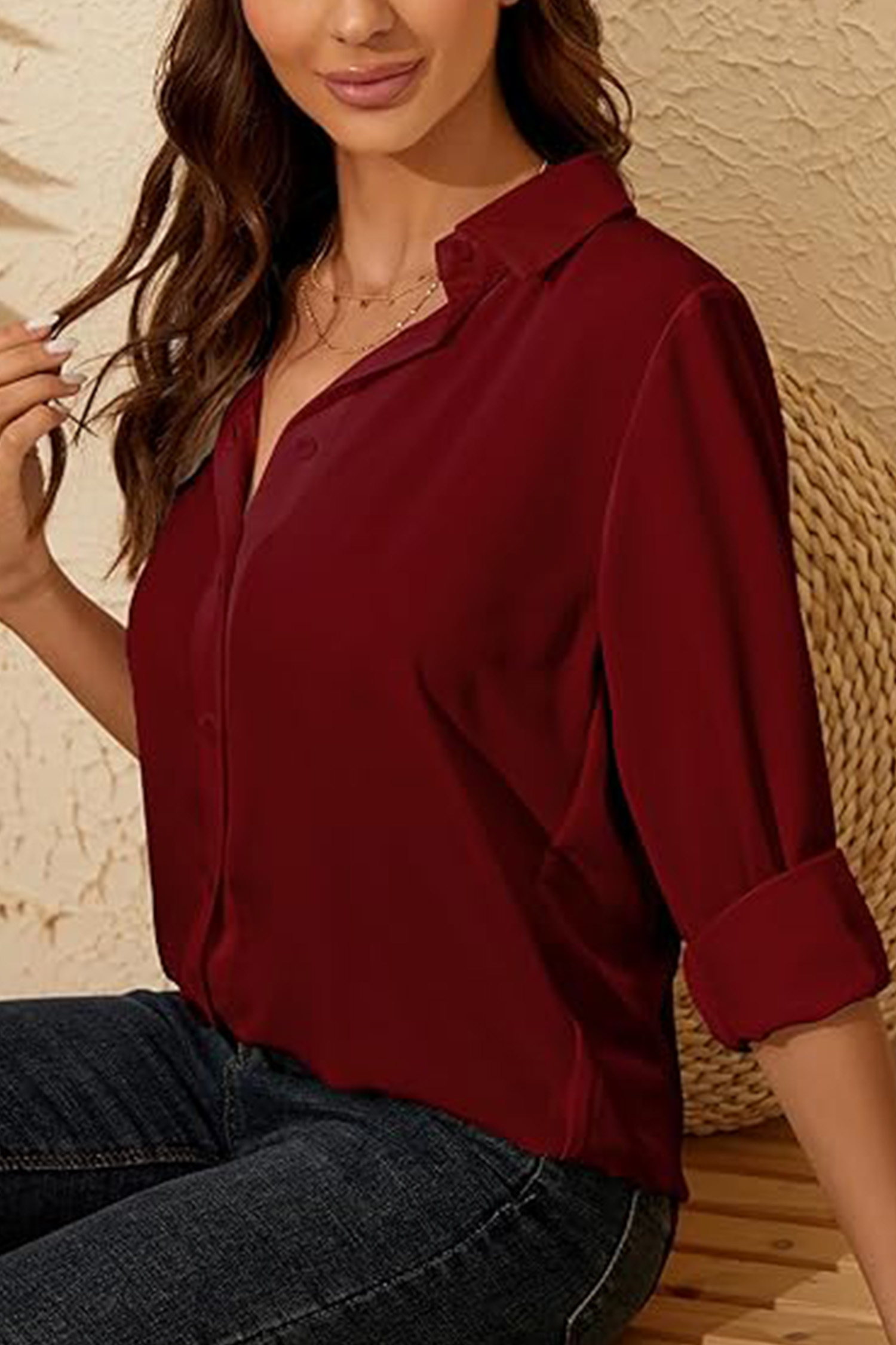 Red Button Front Blouse