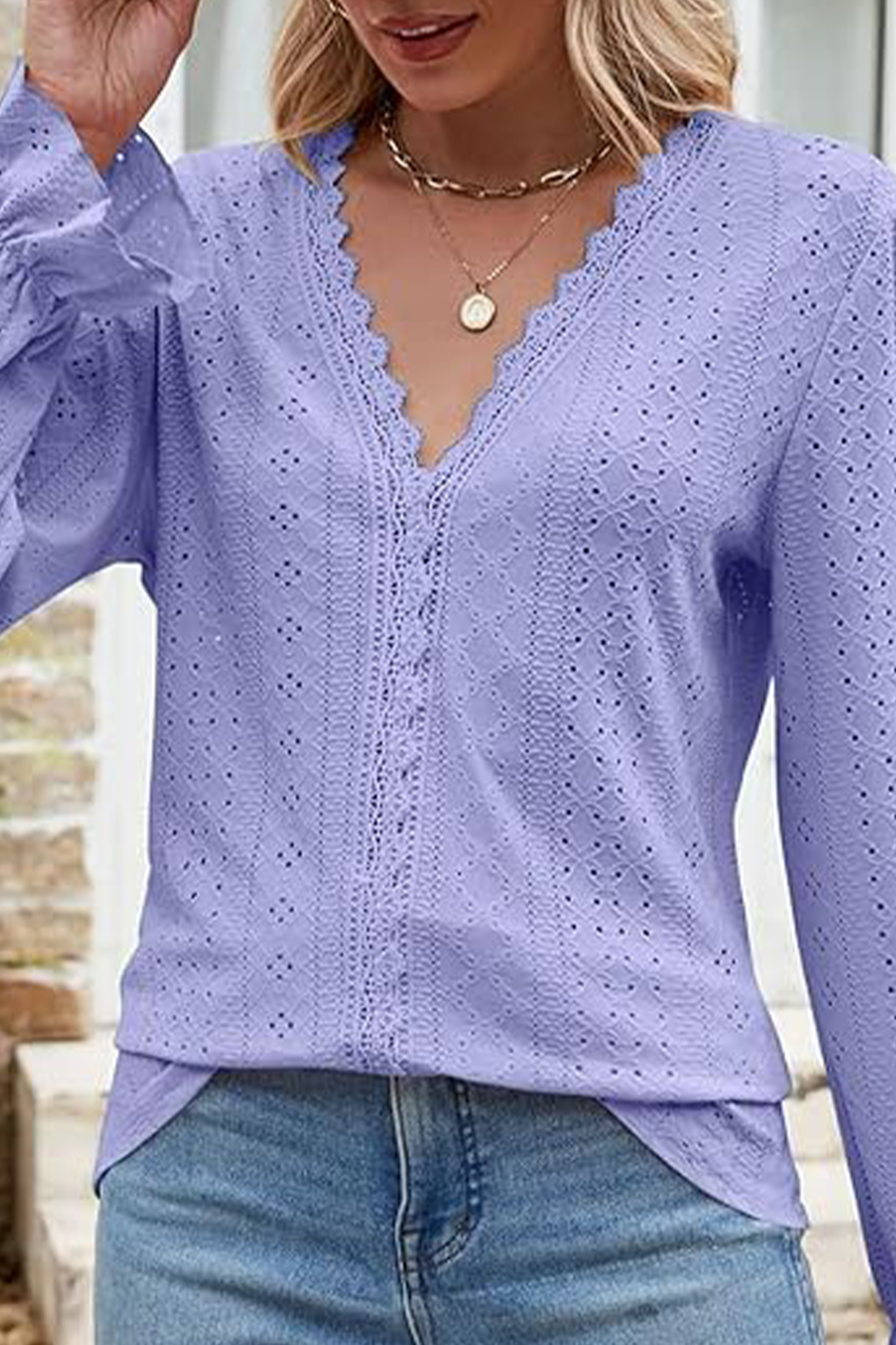 V-Neck Eyelet Lace Top
