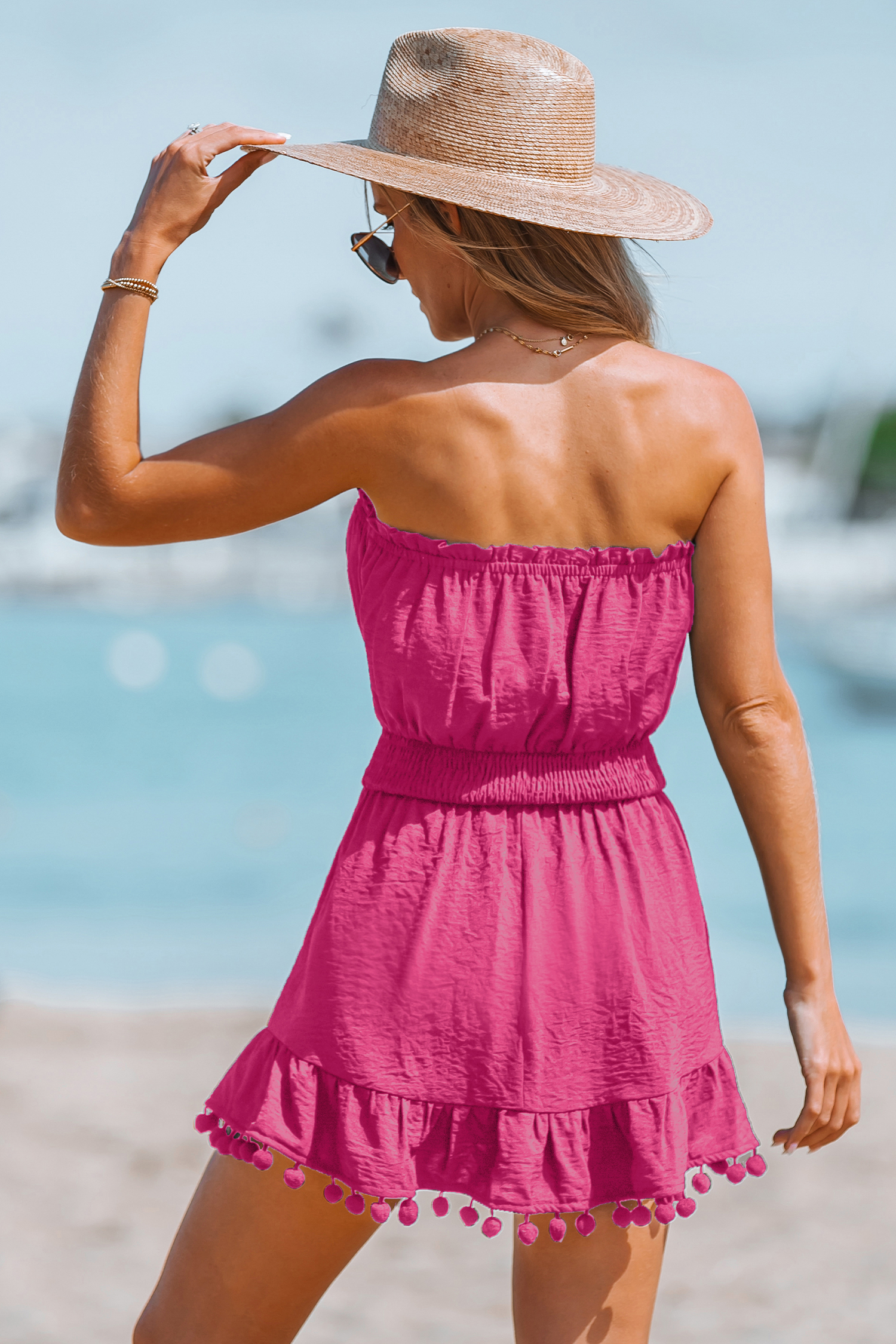 Pink Pom Pom Sheer Kaftan Dress/ Coverup One Size main image 0