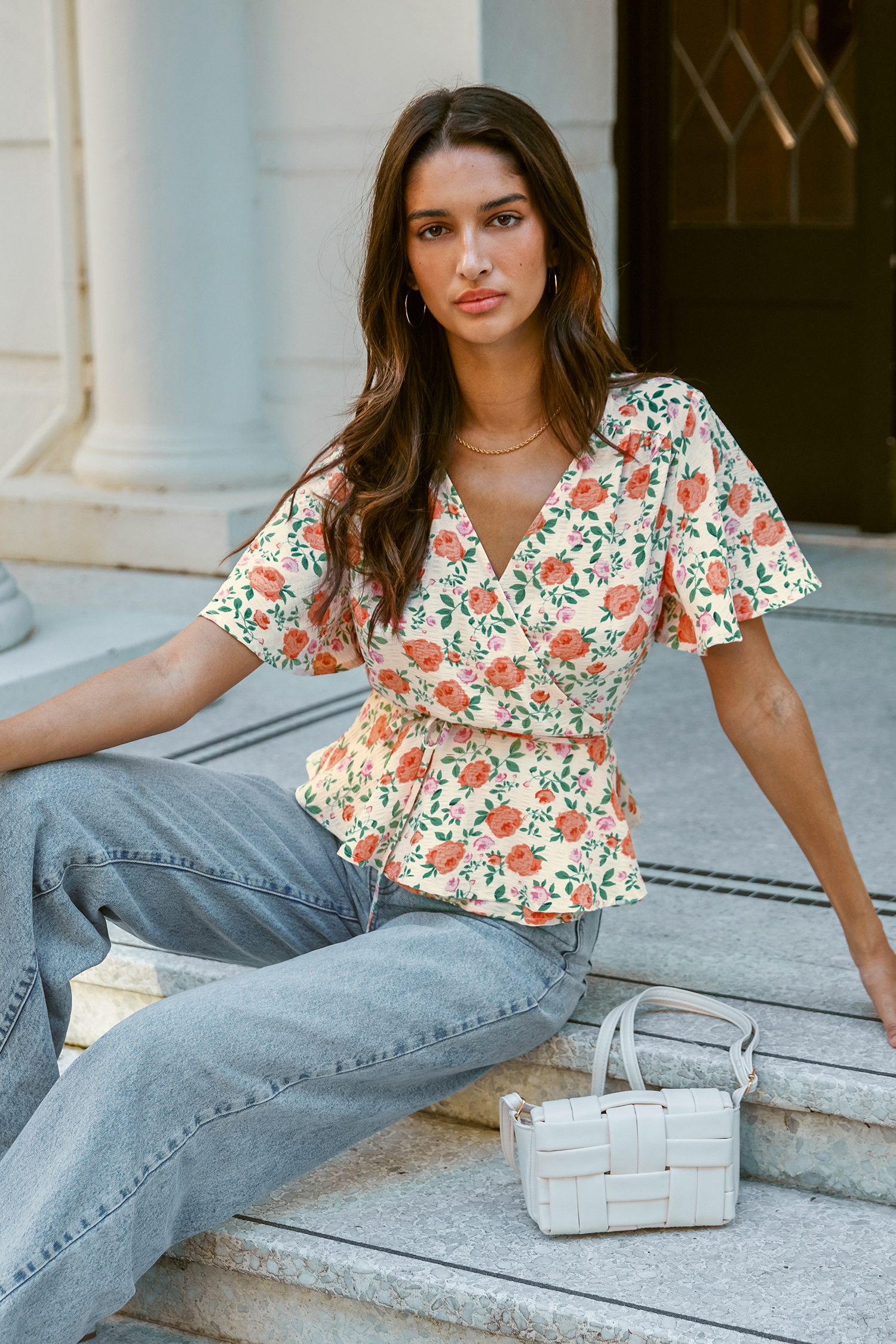 Floral Short Sleeve Peplum Blouse