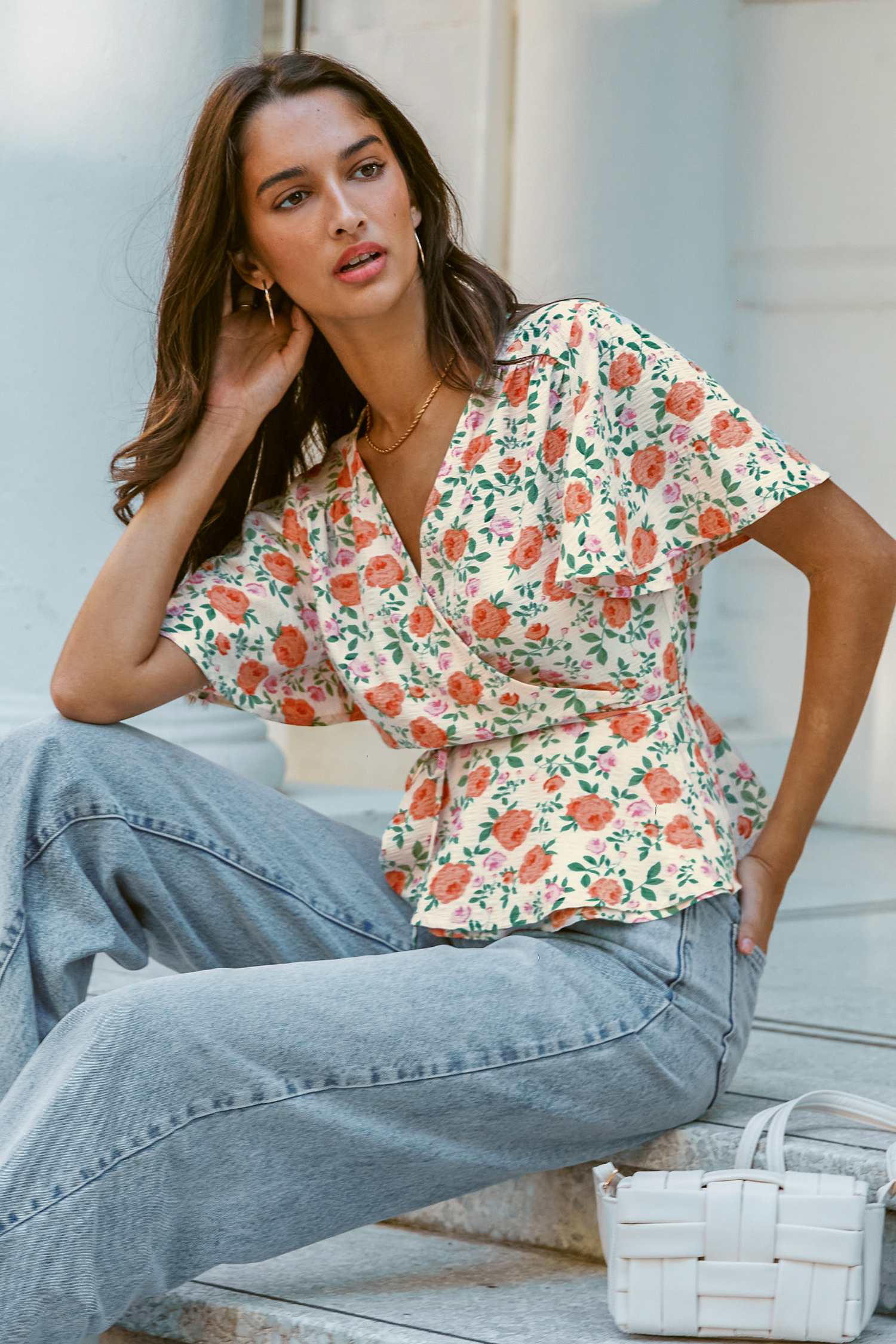 Floral Short Sleeve Peplum Blouse