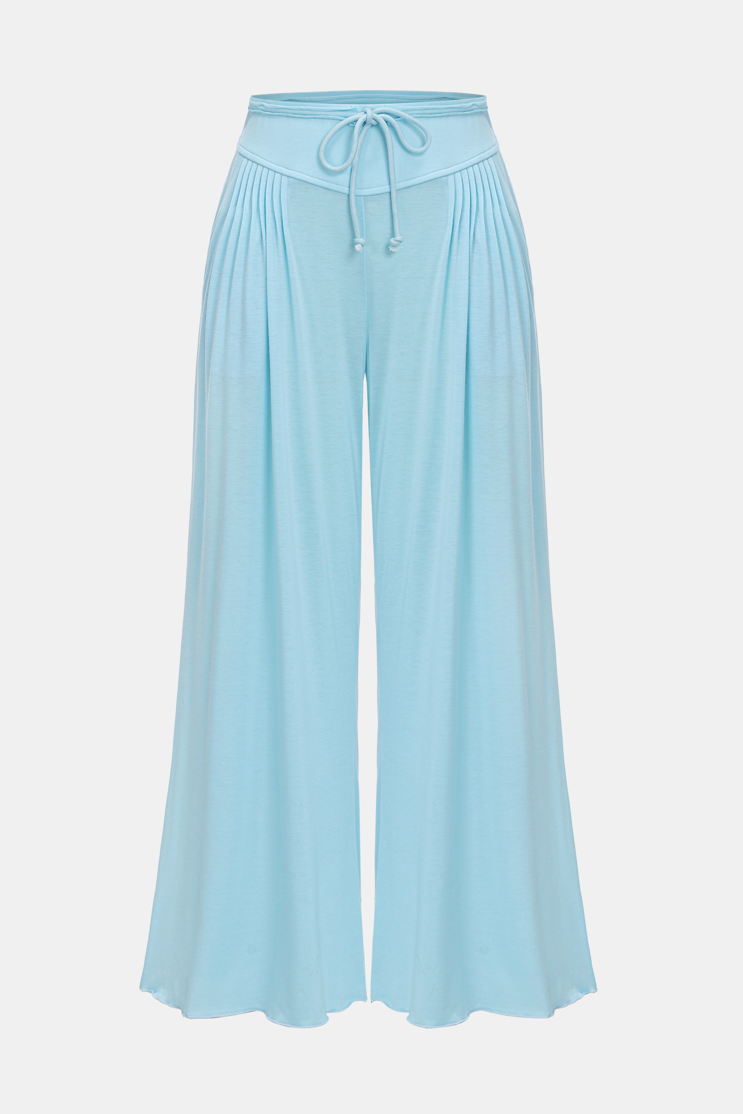 Light Blue Pintuck Wide Leg Jersey Pants