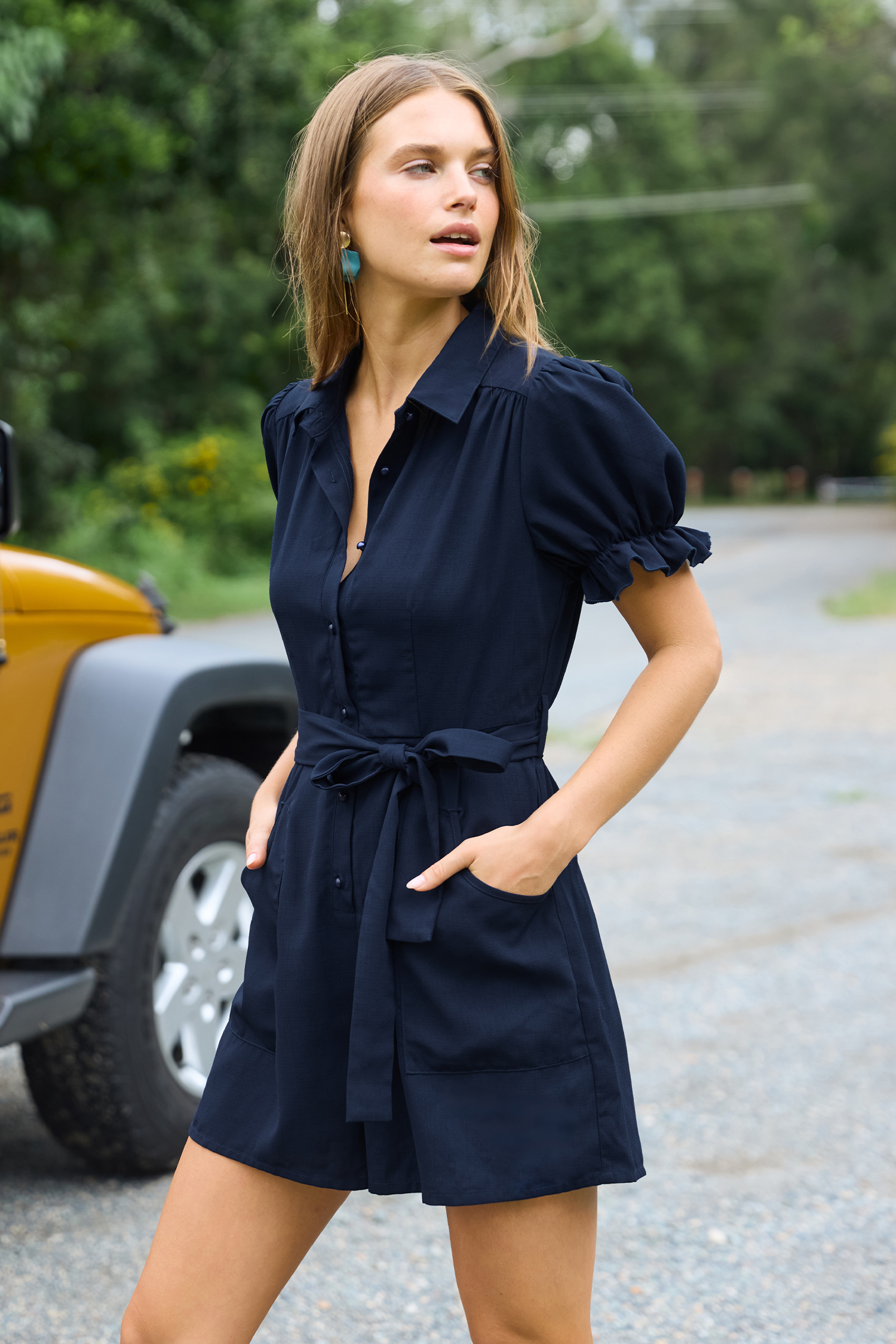 Blue Collared Button-Up Romper