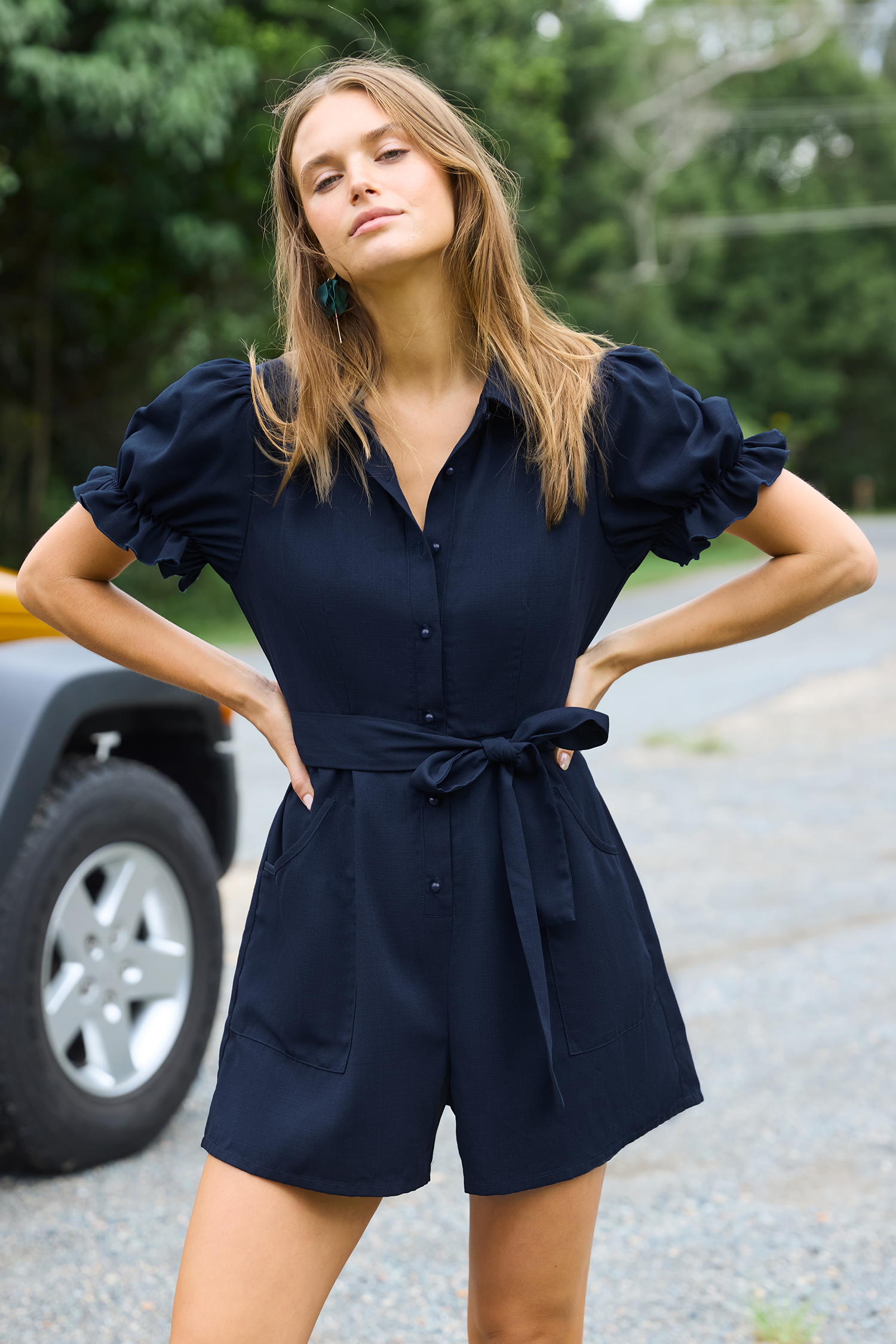 Blue Collared Button-Up Romper