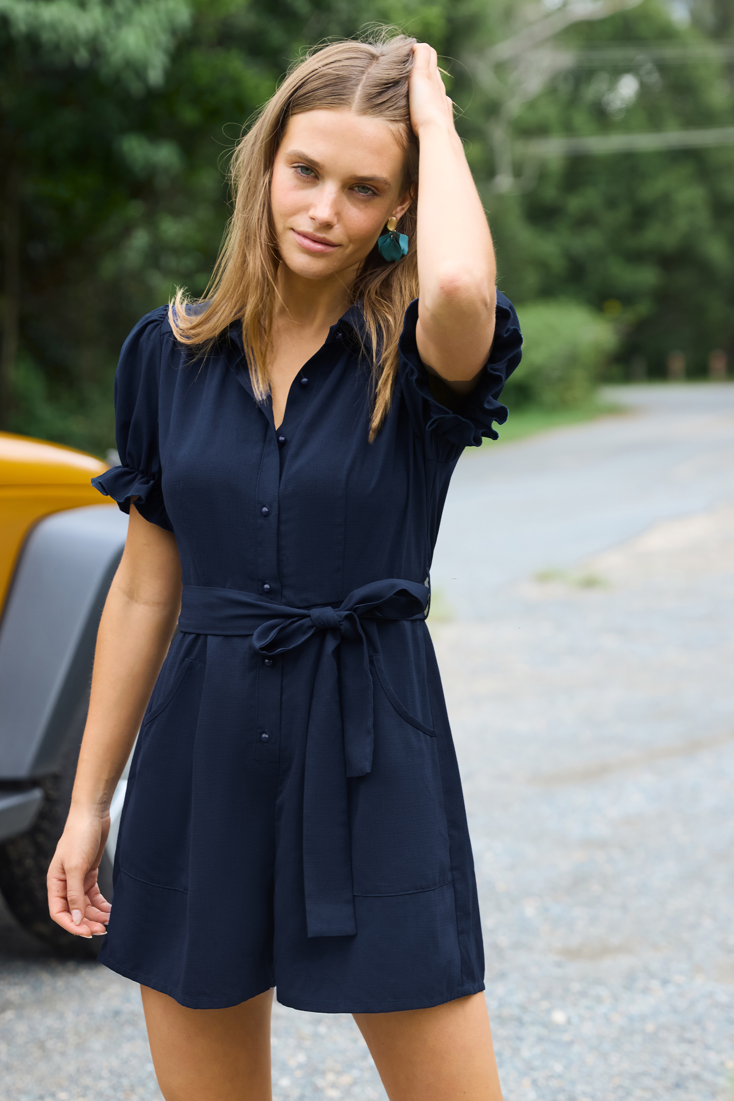 Blue Collared Button-Up Romper