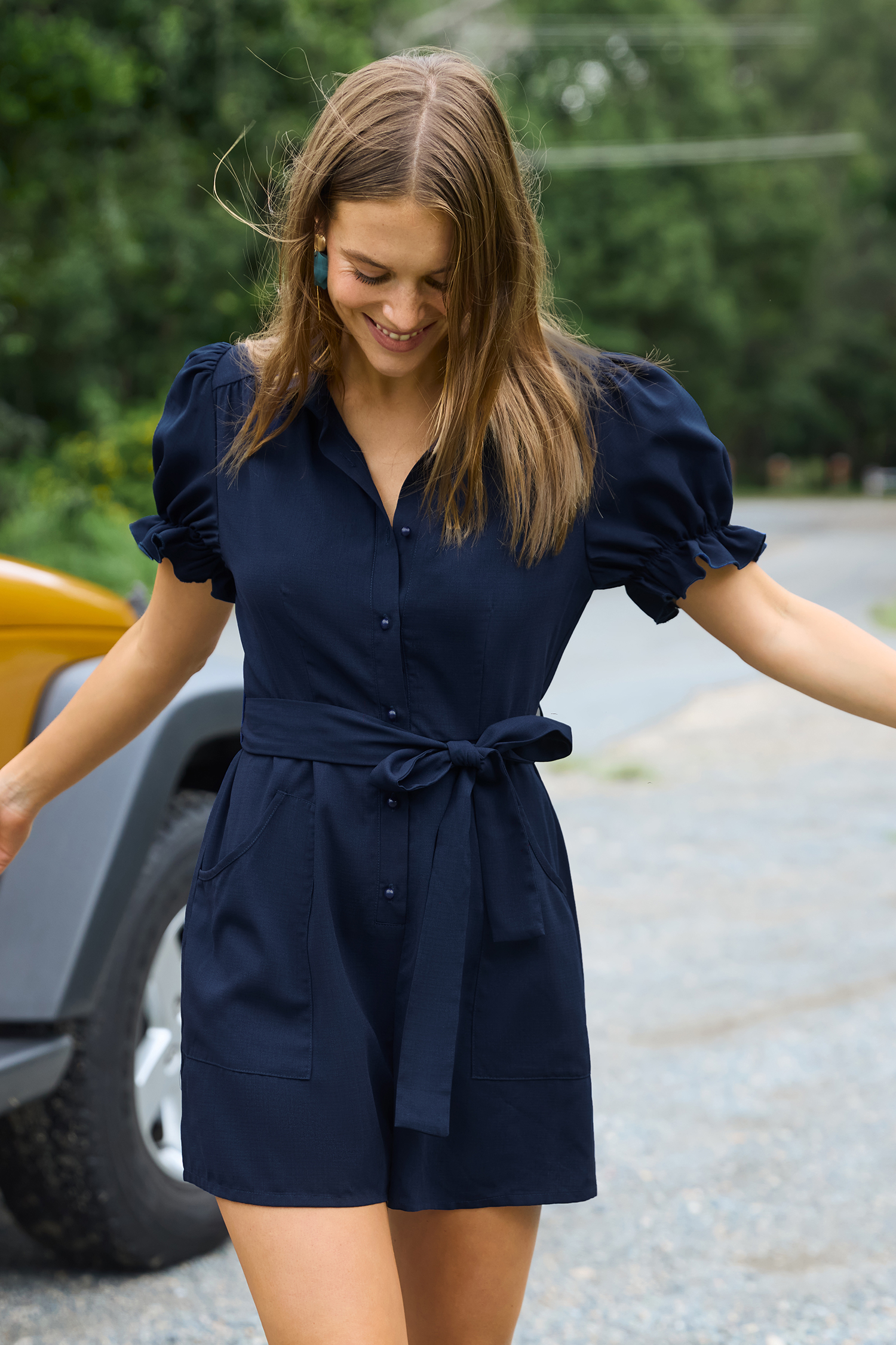 Blue Collared Button-Up Romper