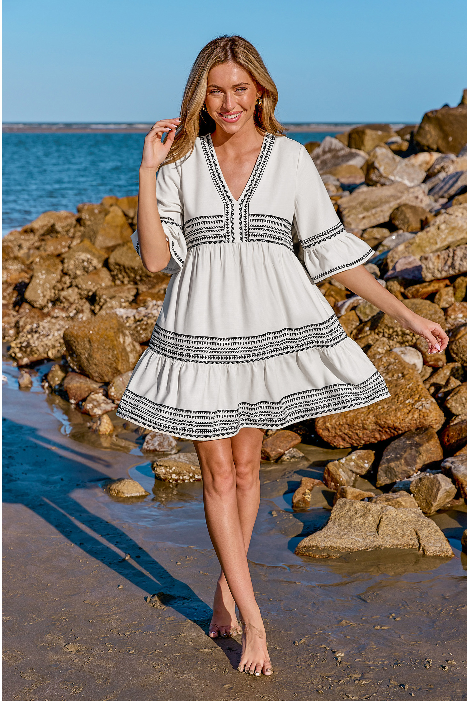 Red Geo Print Lantern Sleeve Mini Dress main image 1