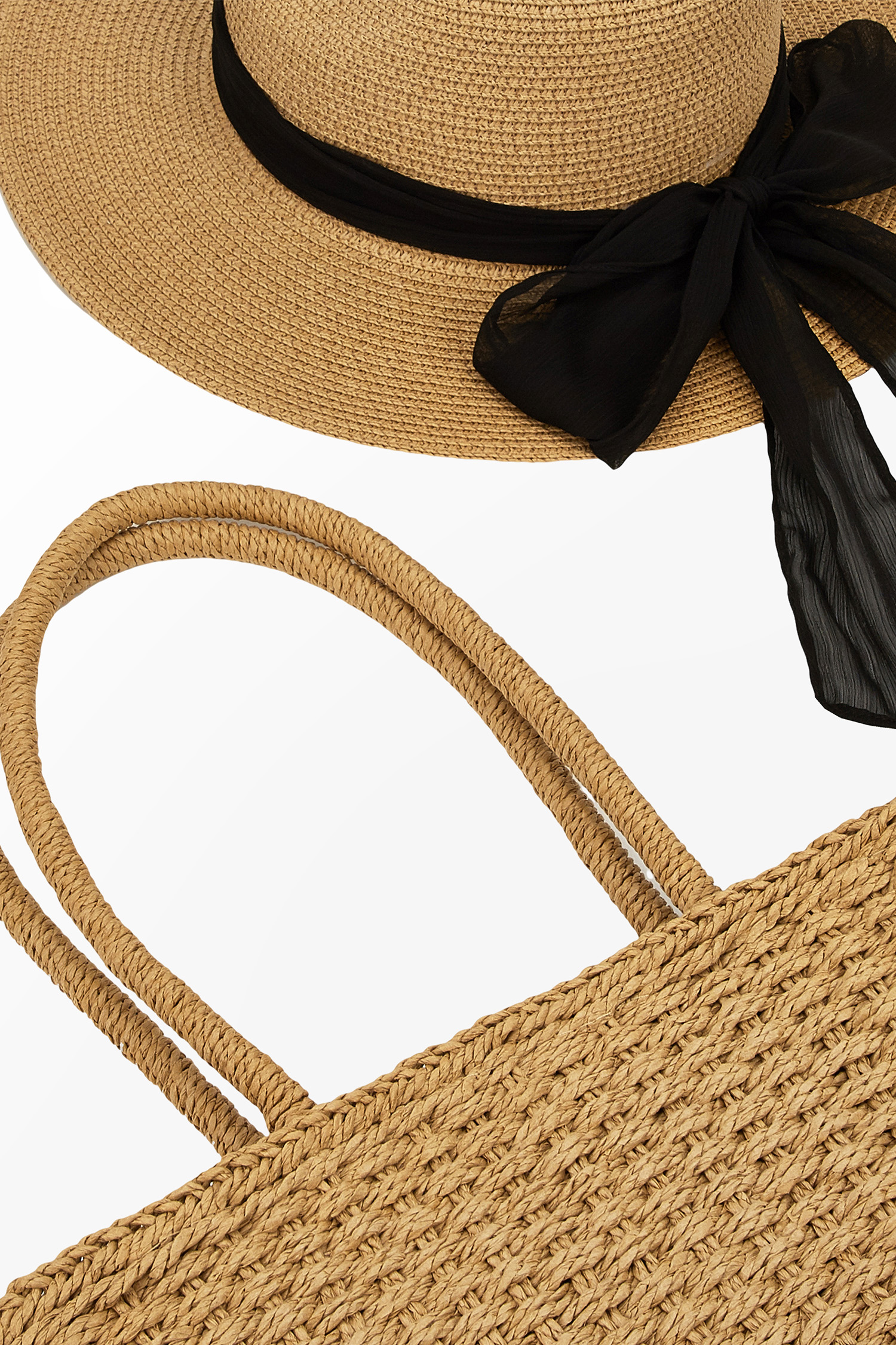 Wide Brim Straw Hat & Tote Set