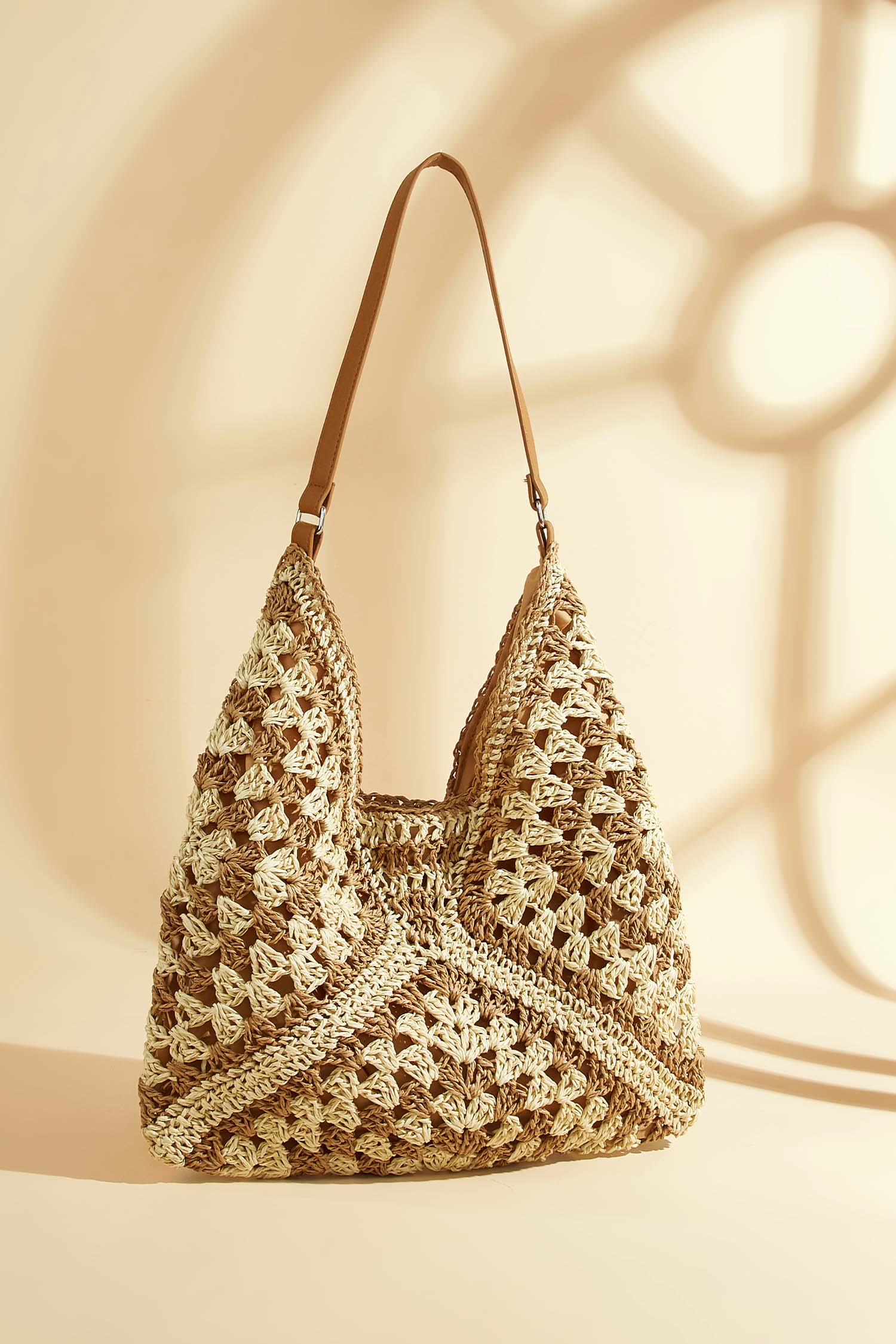 Tan & Beige Crochet Bucket Bag