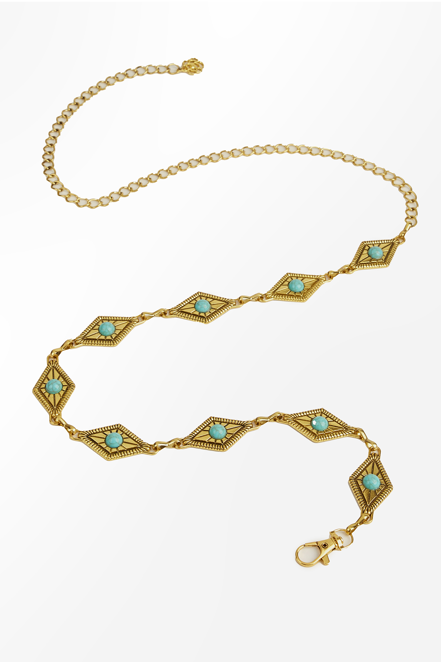Goldfarbener und türkisfarbener Kettengürtel