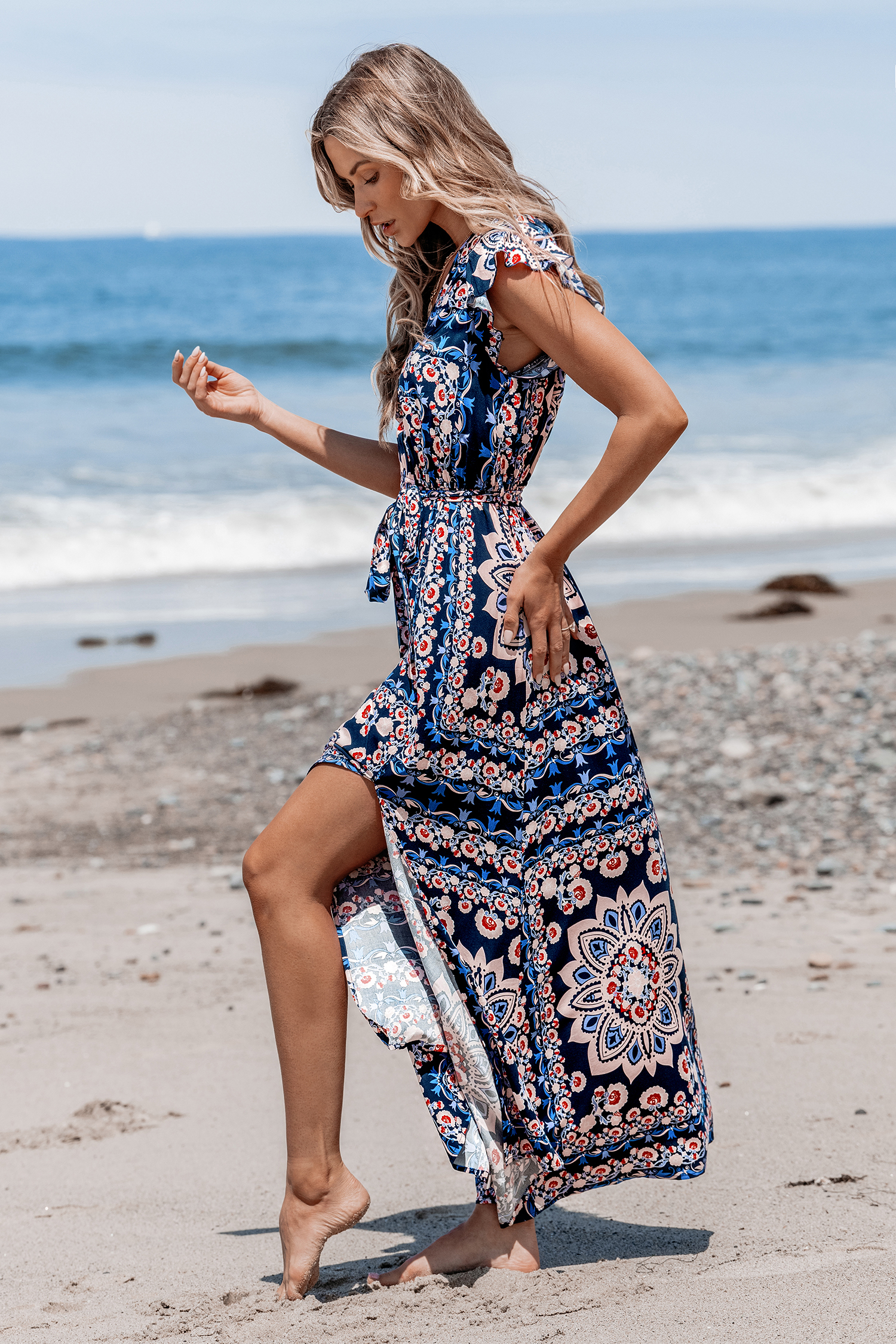 Ornate Floral Print Maxi Dress