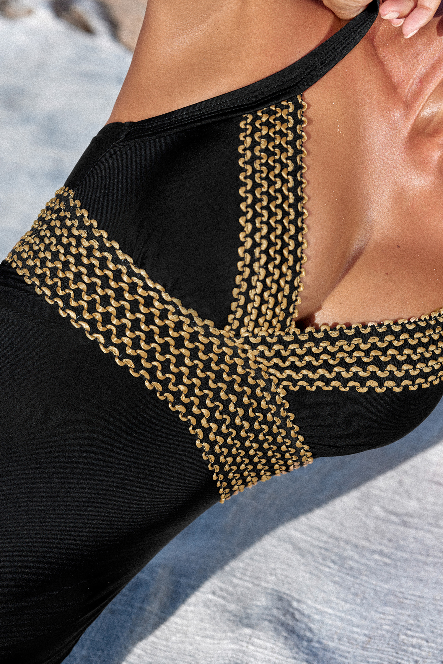 Black & Tan Crossback Cheeky One Piece Swimsuit