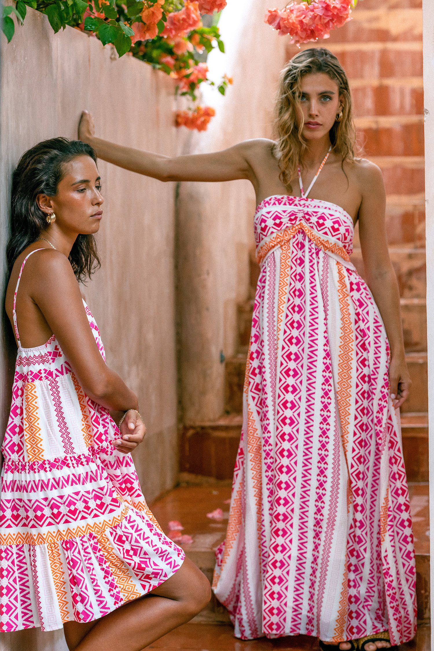 Geo Print Halterneck Maxi Dress