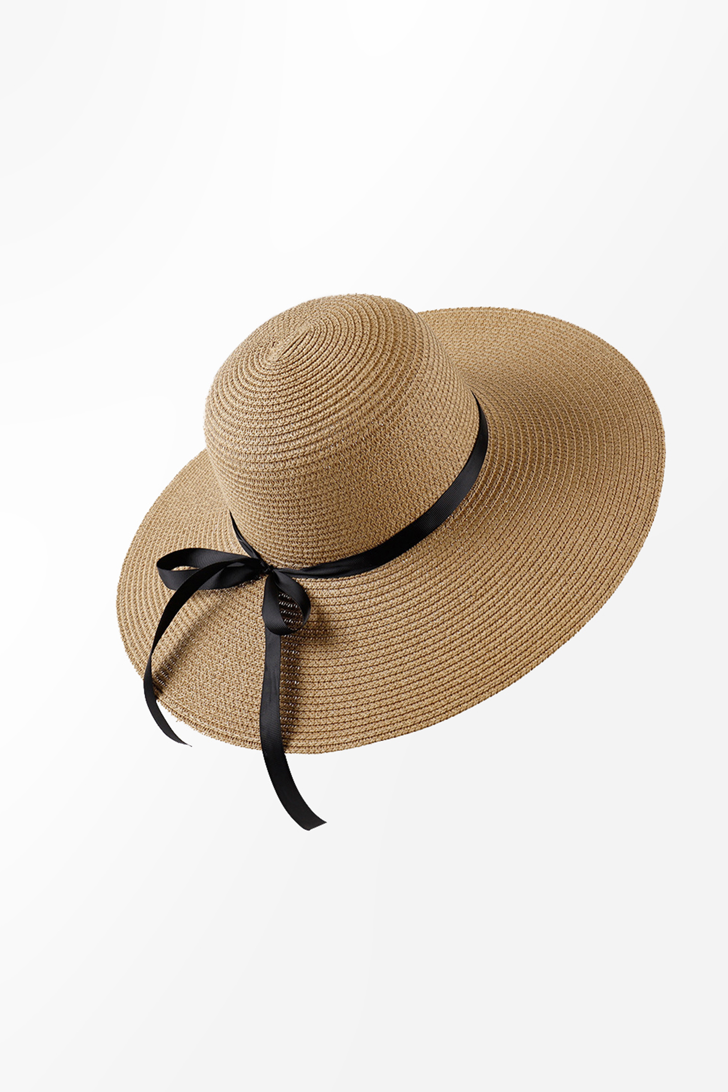 Black Bow Wide Brim Straw Hat