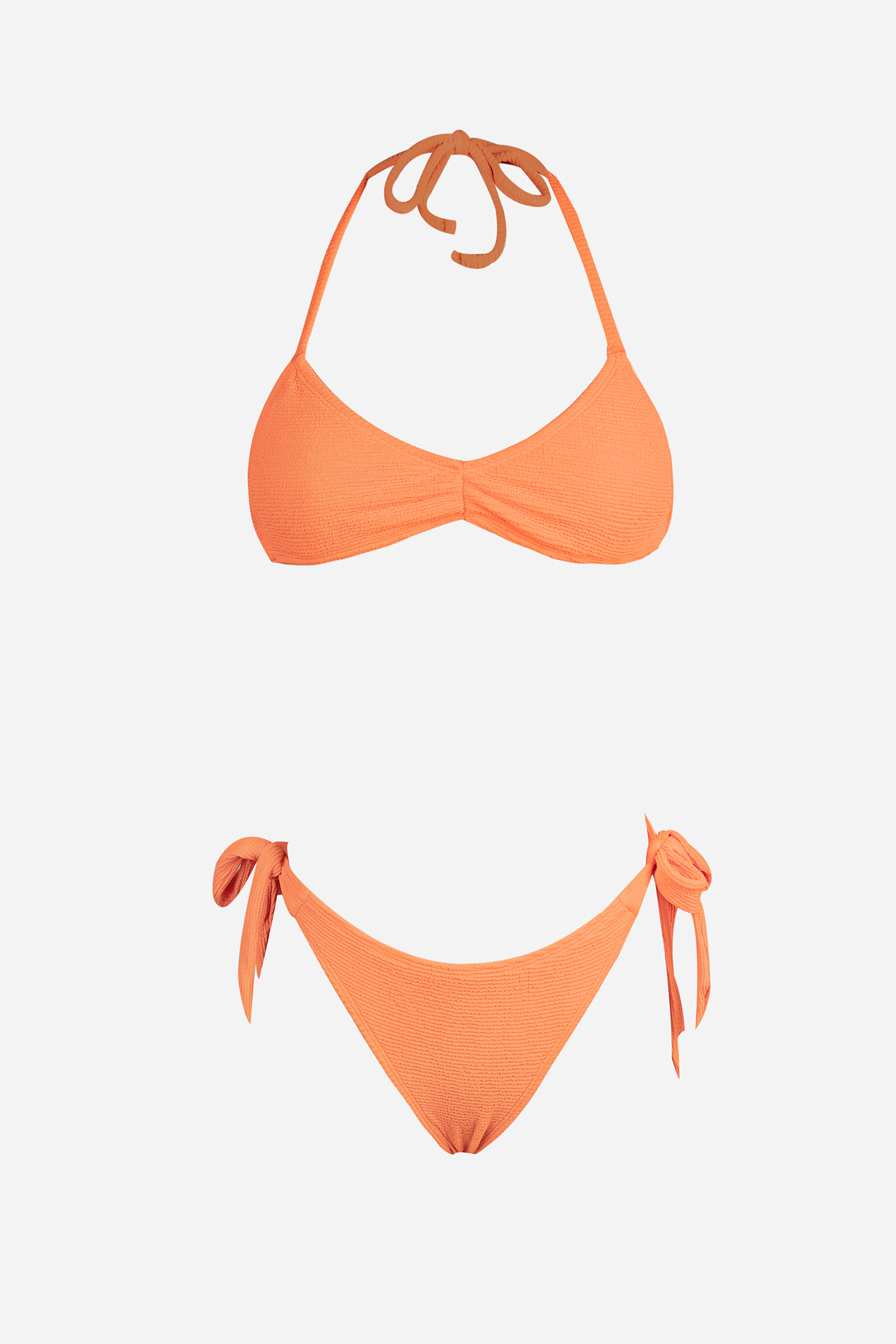 Crinkle Orange Halterneck Bikini Top & Tie Bottoms Set