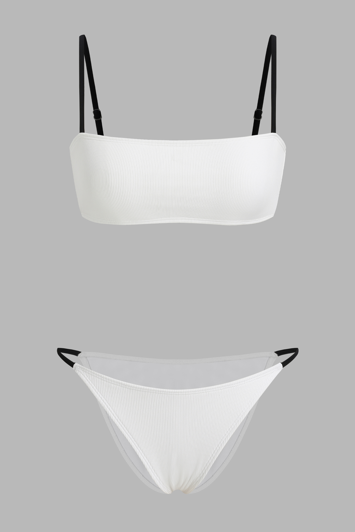 Geripptes Bandeau-Bikinioberteil & String-Bikinihose im Set