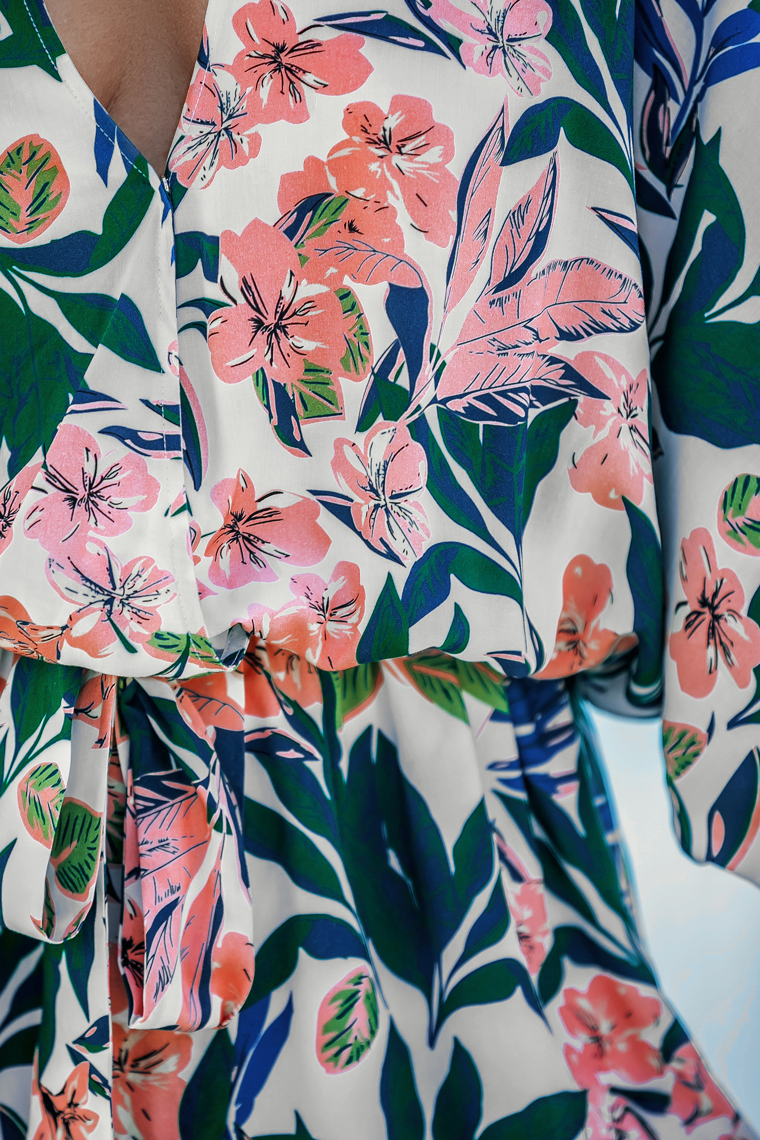 Green & Pink Tropical Dolman Sleeve Straight Leg Playsuit