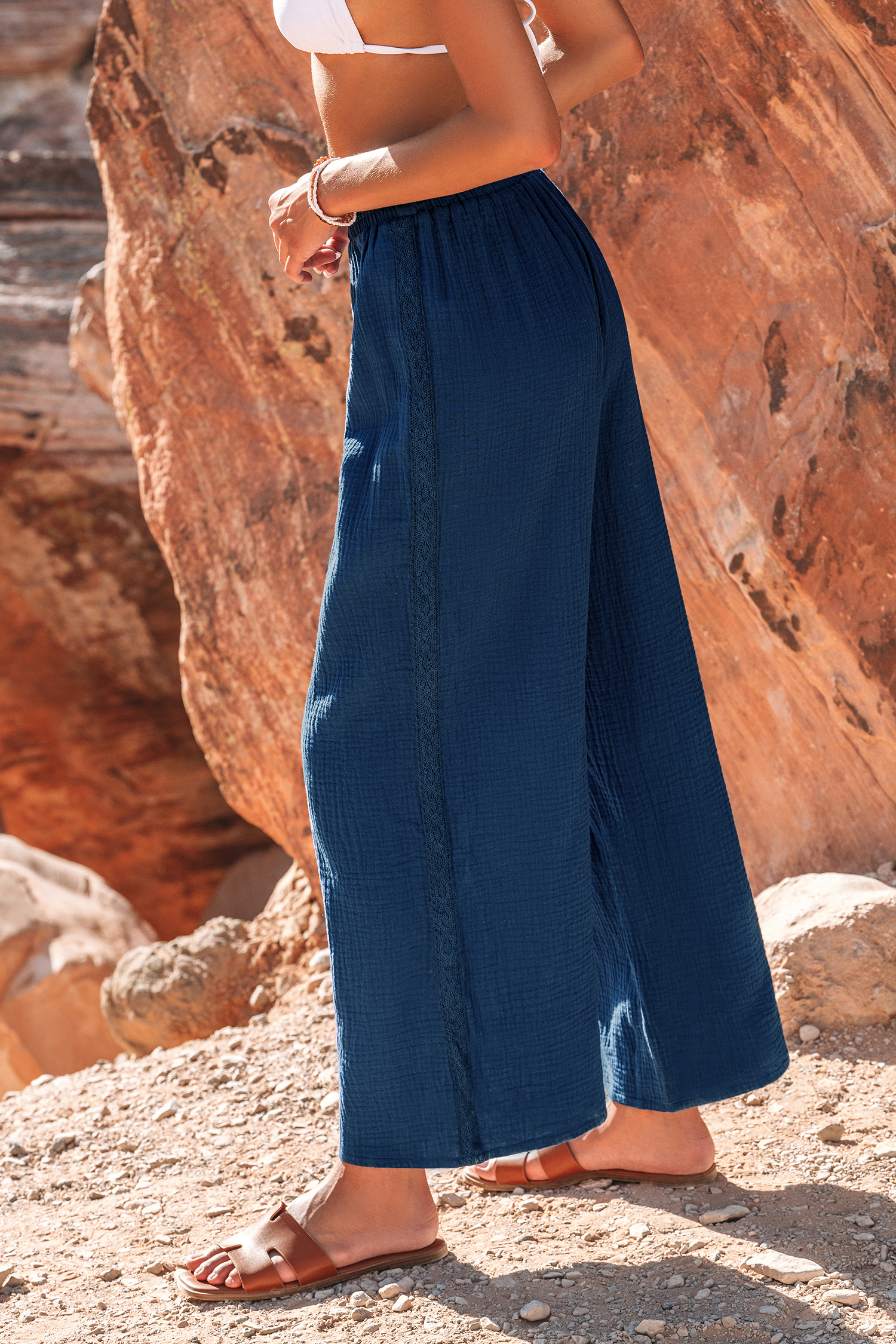 Navy Blue Smocked Pants