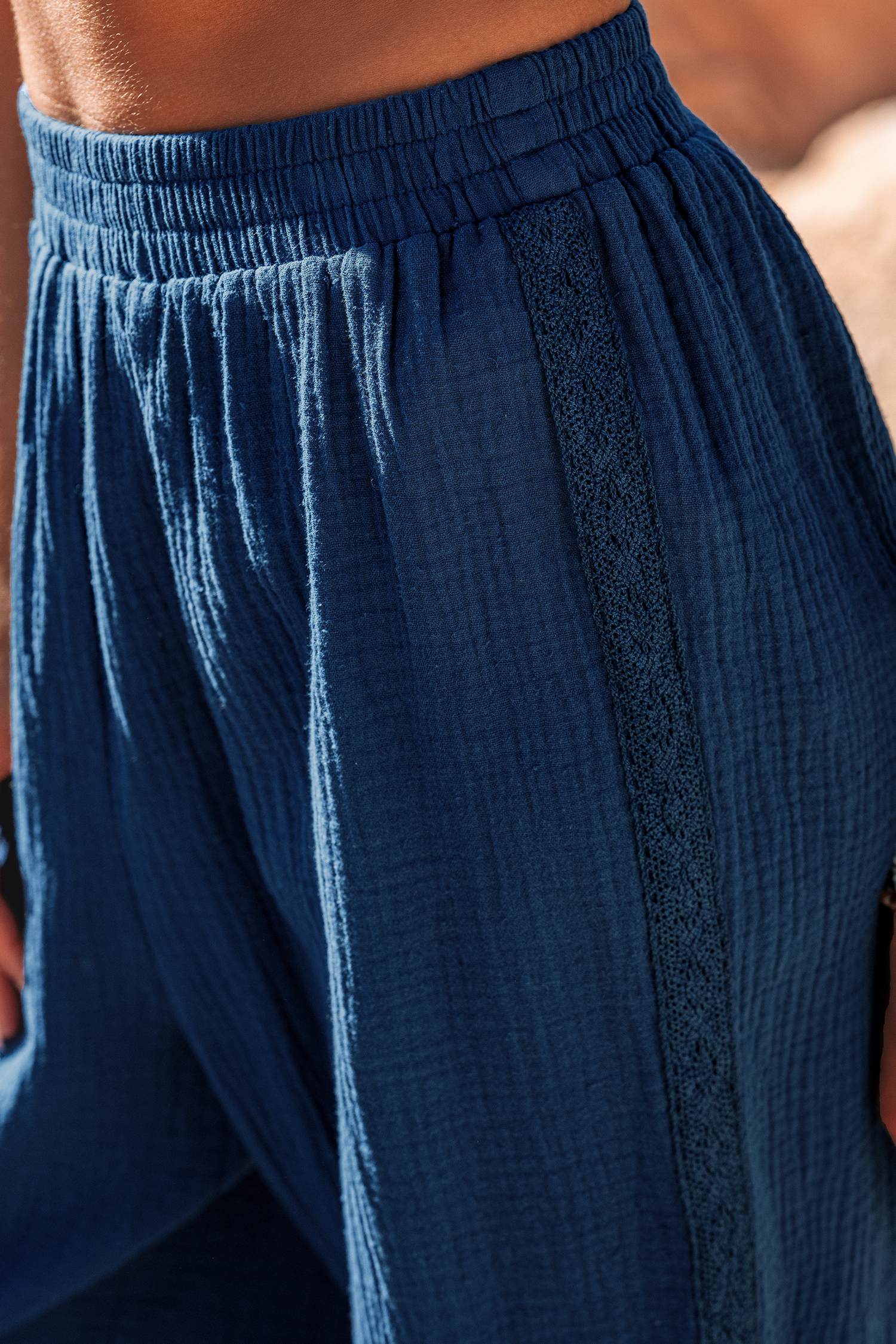 Navy Blue Smocked Pants