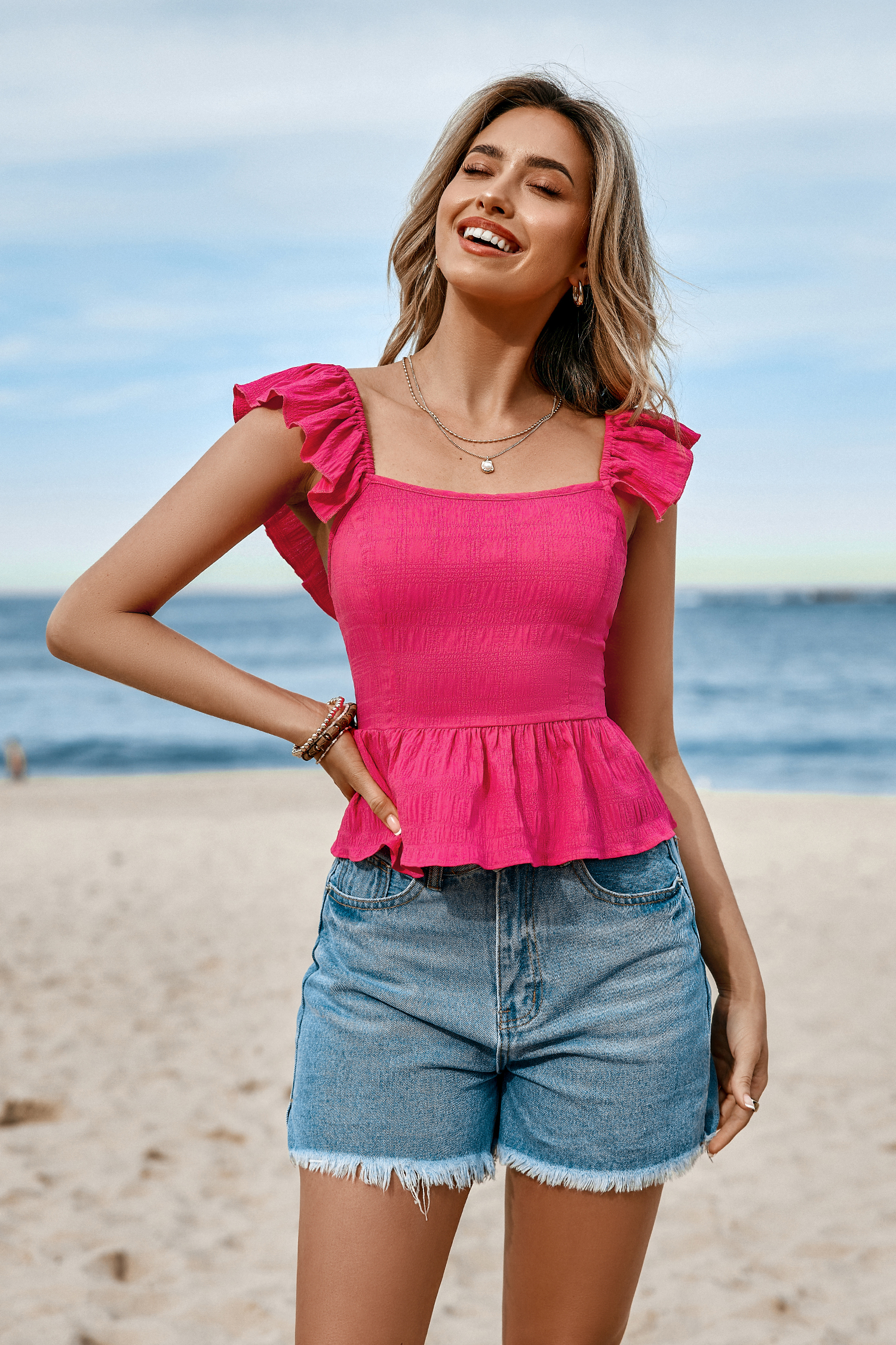 Pink Ruffled Tie Back Top