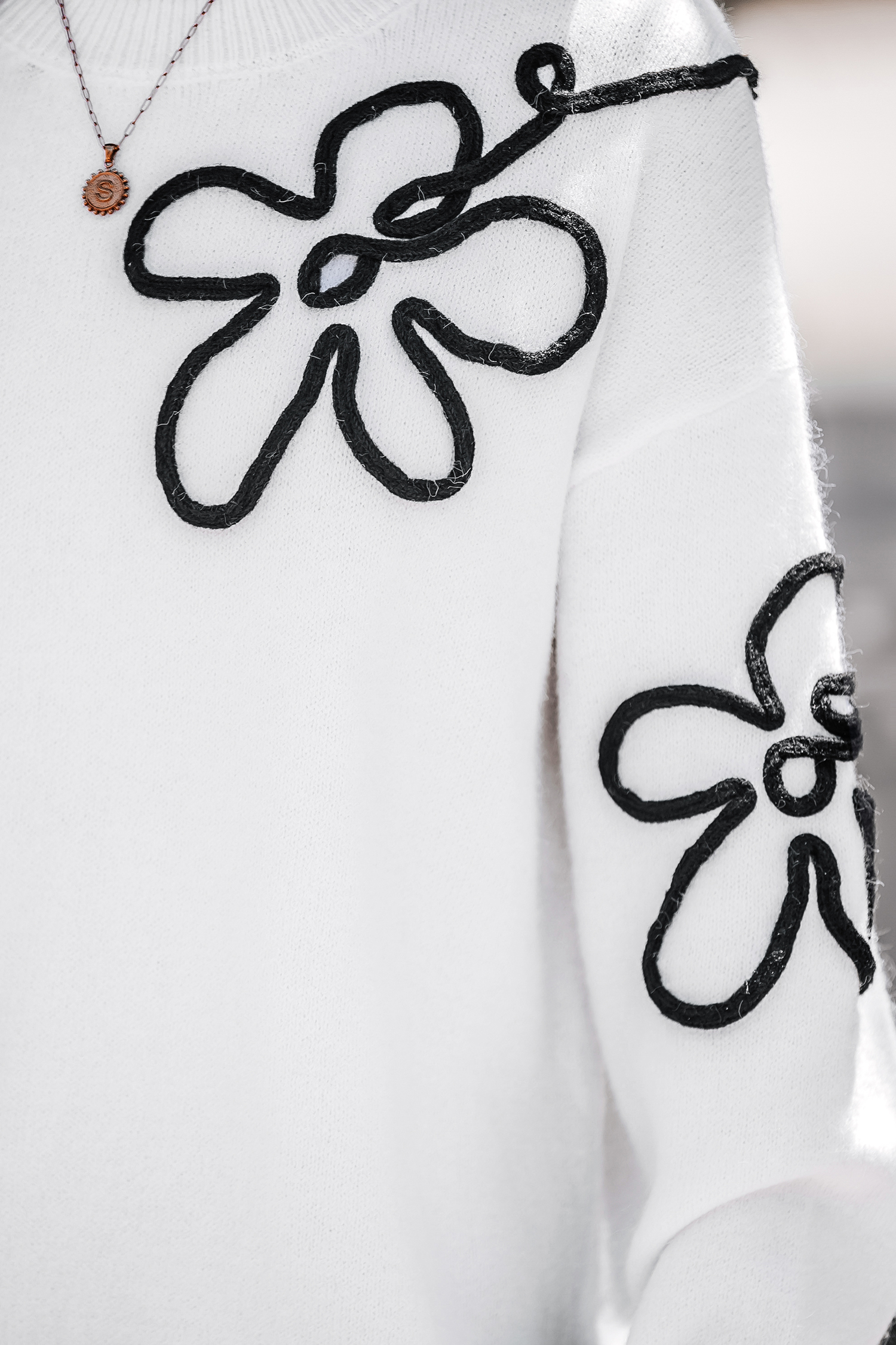 White Long Sleeve Floral Sweater