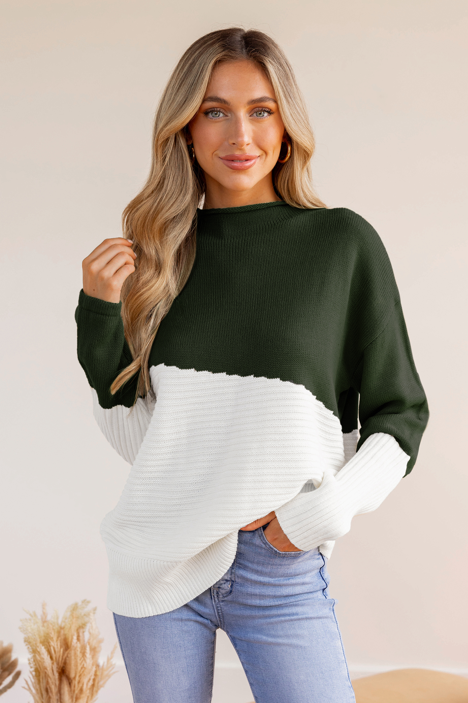 Asymmetrical Color Block Long Sleeve Sweater
