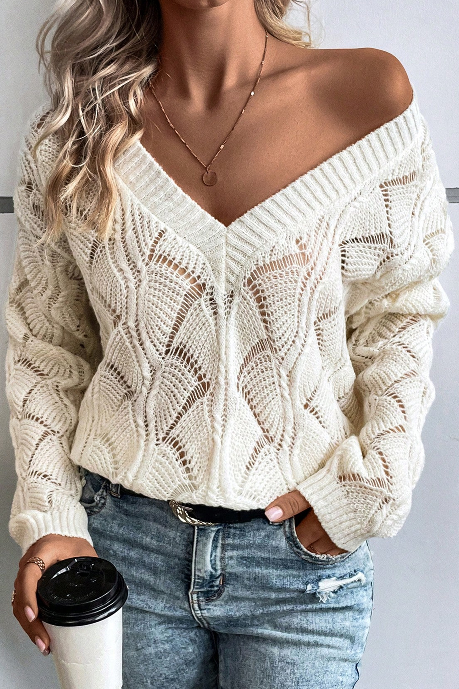 Knit V-Neck Long Sleeve Sweater