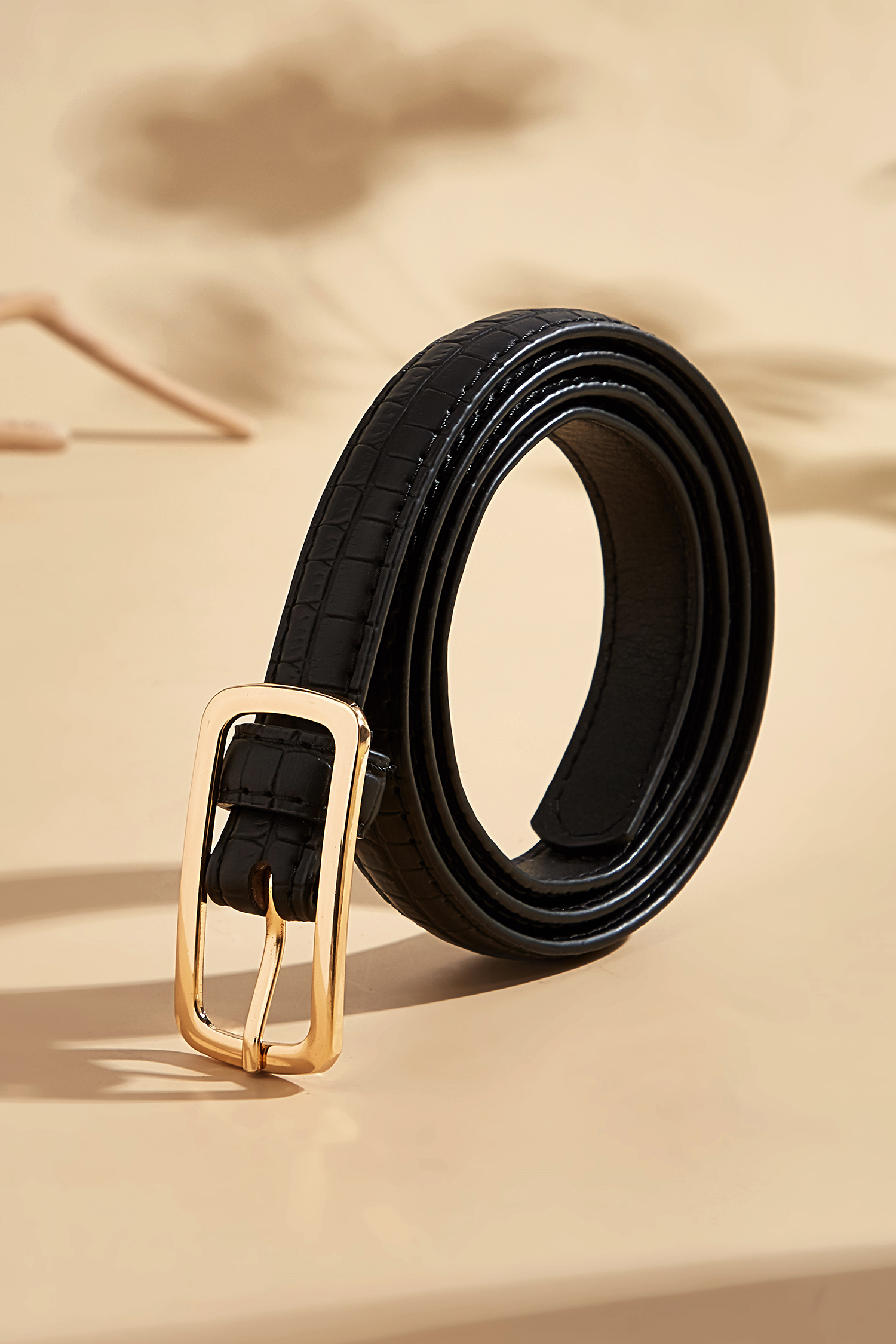 Abstract Buckle Faux Leather Belt