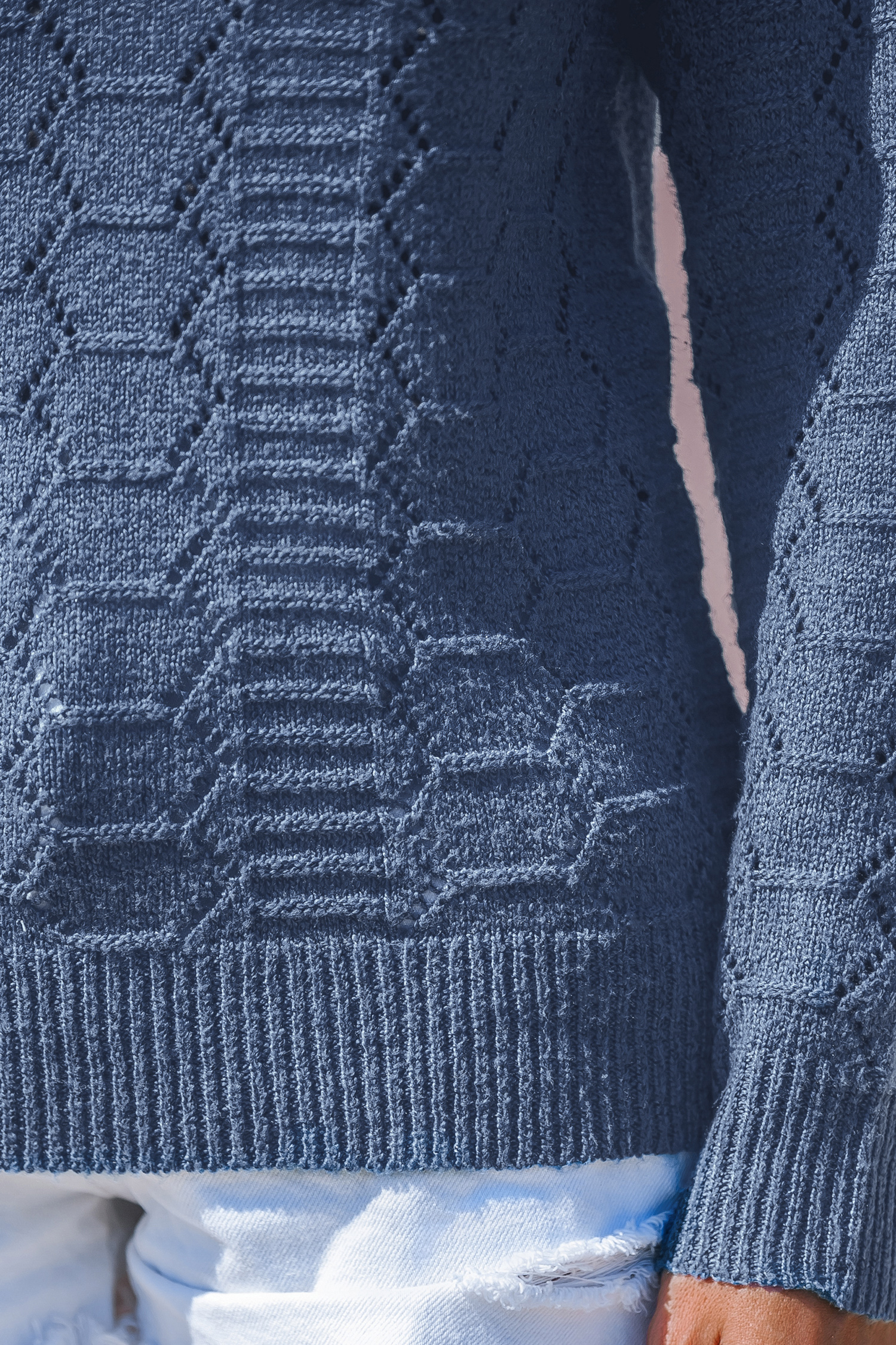 Blue Long Sleeve V-Neck Sweater