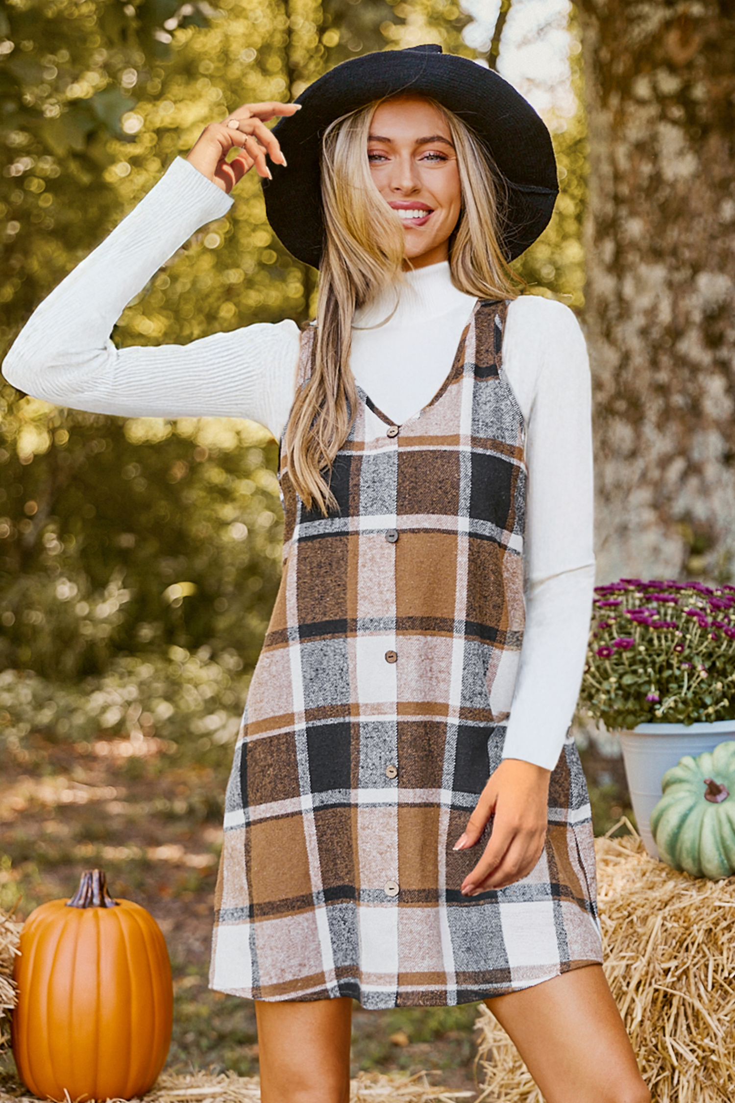 Mini abito senza maniche con scollo a V a quadri